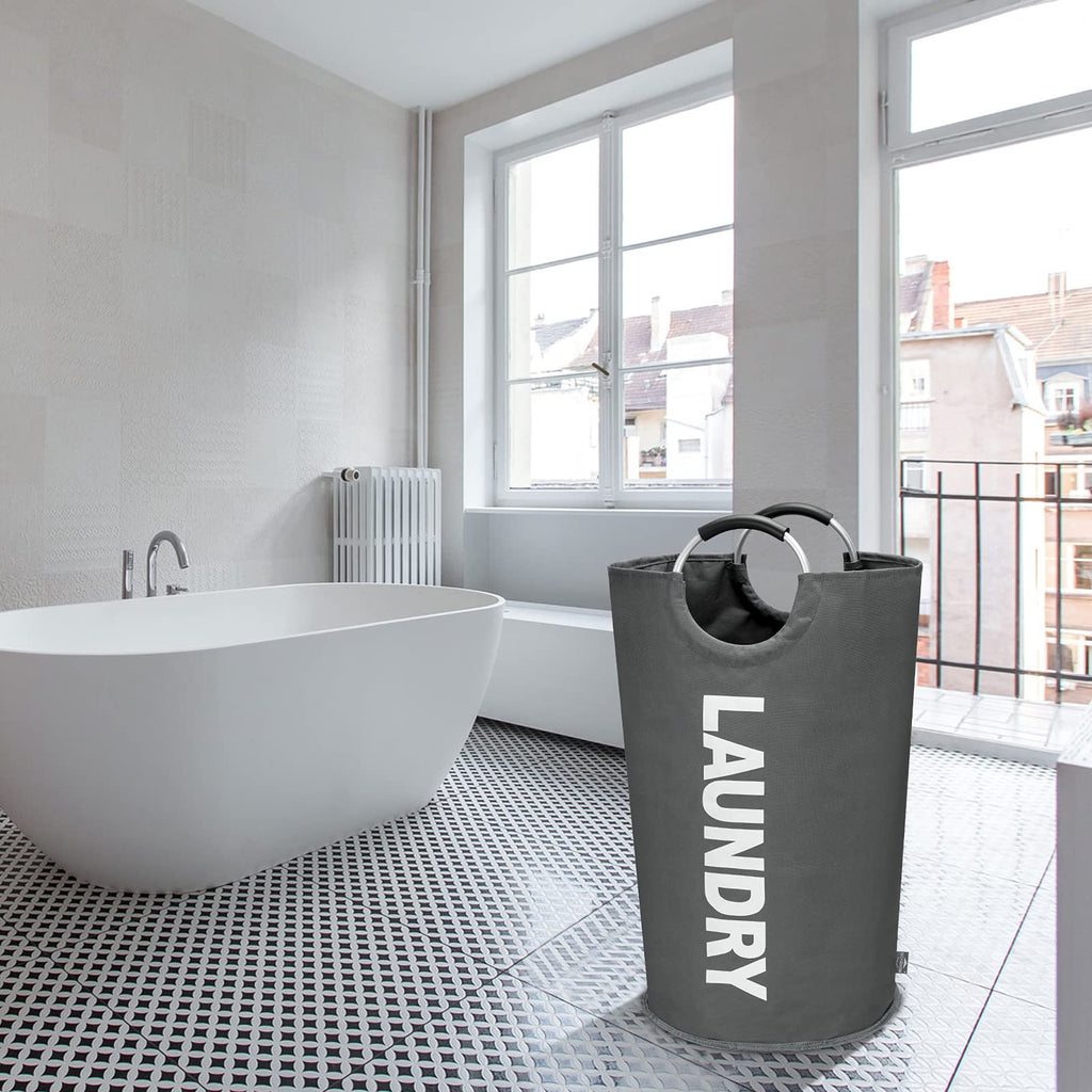 DOKEHOM 90L Large Laundry Basket, Collapsible Laundry Bag, Black | Freestanding tall clothes hamper & foldable washing bin. High-capacity clothes storage basket with durable sturdy handles