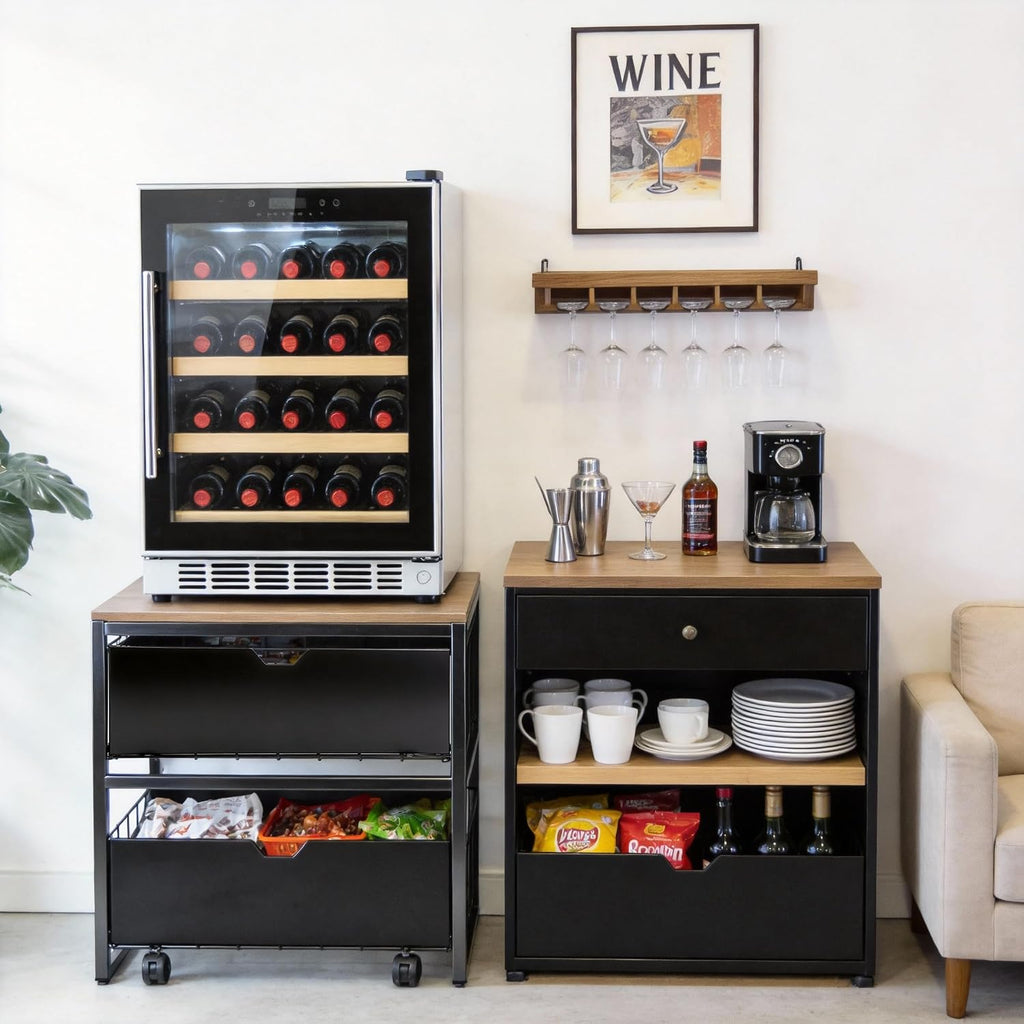 Mini Fridge Stand with Storage, Heavy Duty Mini Fridge Table, Small Refrigerator Stand, For Dorm Office Apartment Home, 21.6”L x 21.6”W x 22.2”H, Max Load 250 LBS