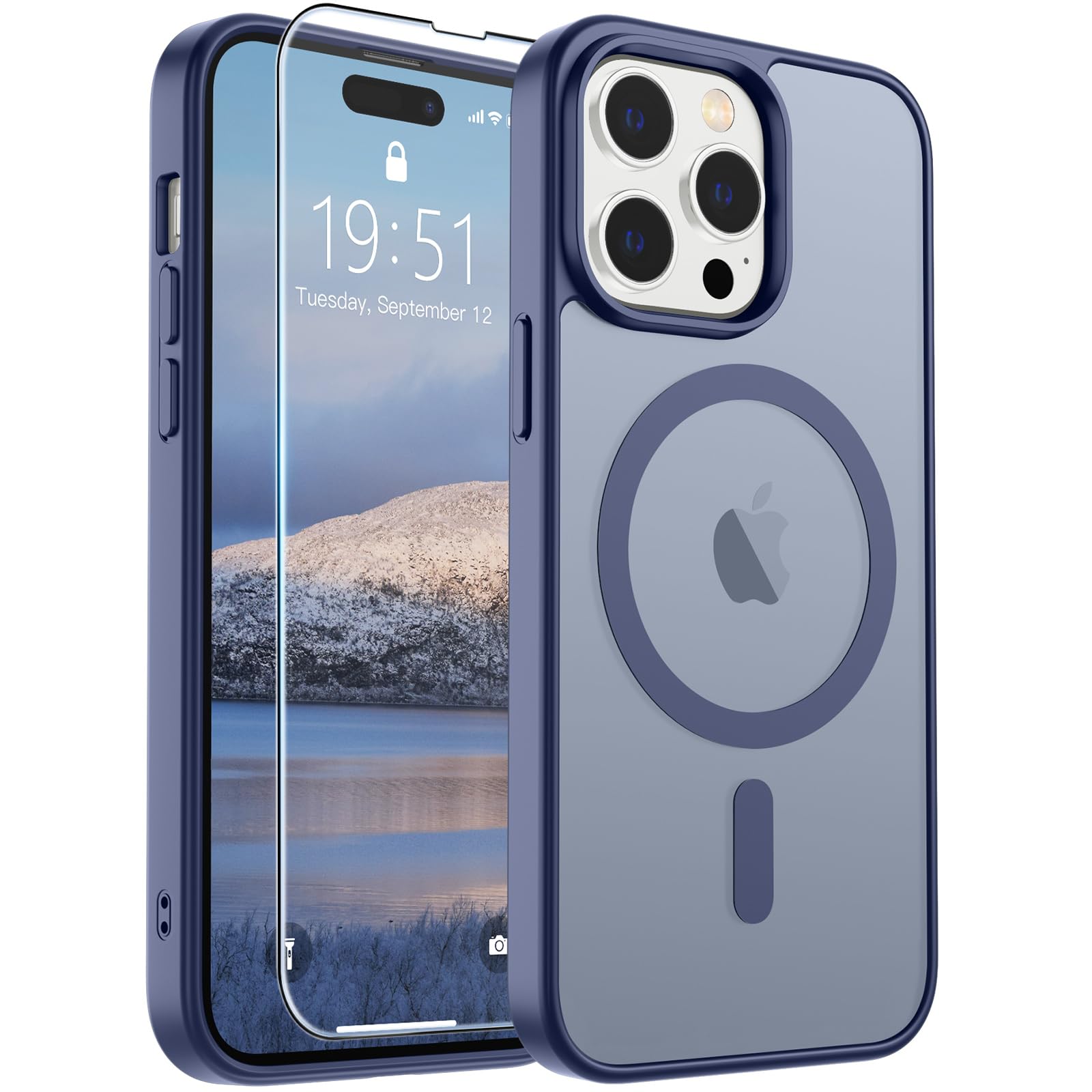 SUPFINE Magnetic for iPhone 17 Pro Max Case with Screen Protector (Compatible with MagSafe)(Military Grade Drop Protection) Translucent Matte Phone Cover,Dark Blue