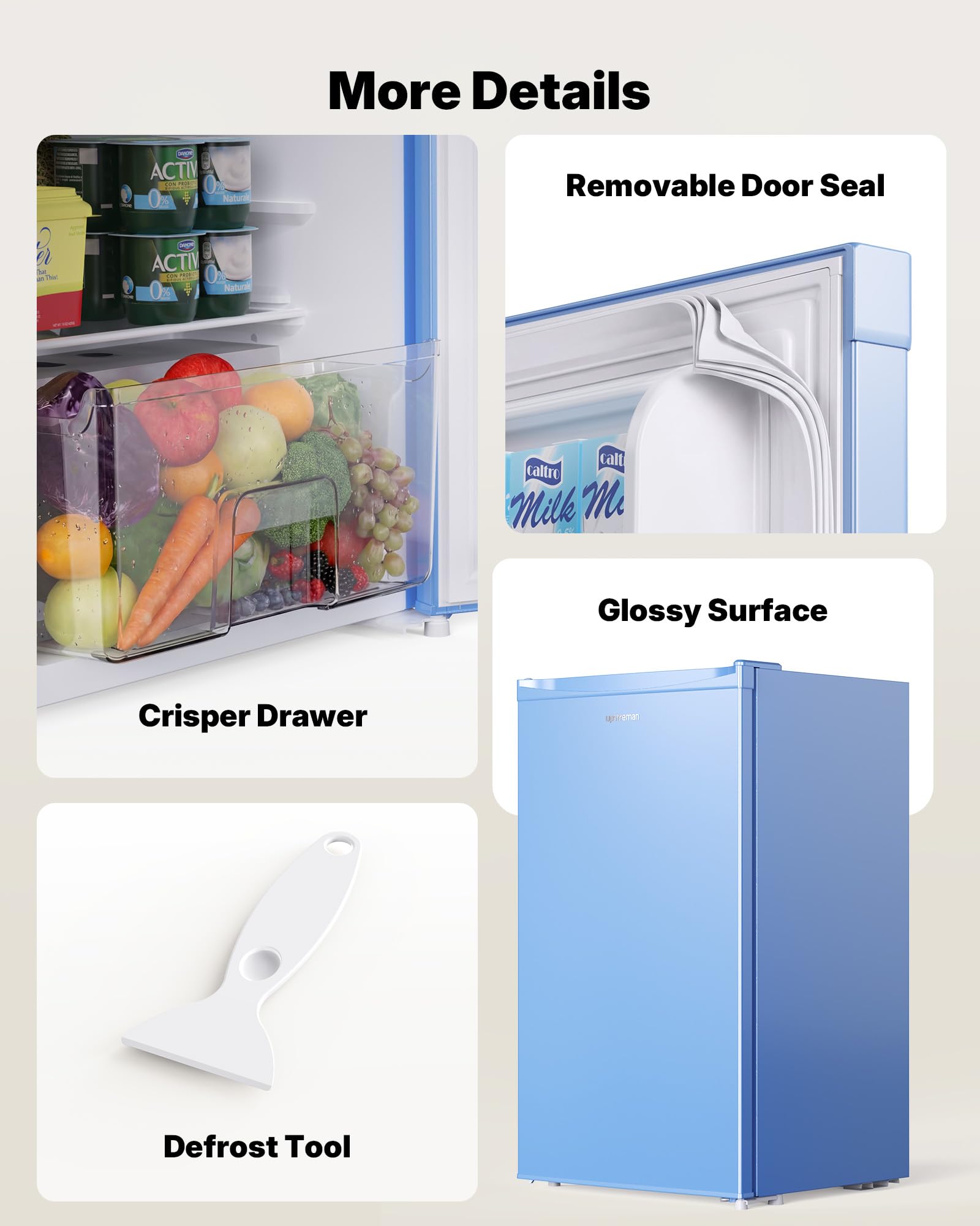 Upstreman 3.2 Cu.Ft Mini Fridge with Freezer, Quiet Efficient Small Fridge, Compact Refrigerator with Adjustable Thermostat, for Dorm, Bedroom, Office, Black-BR321