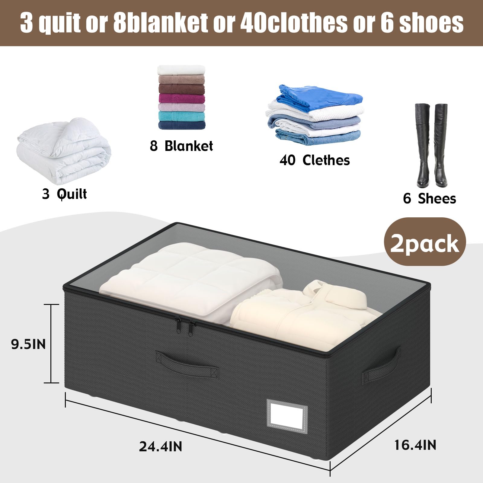 EE-RoomWorld Under Bed Storage with Wheels, No Assemble Required 10 inches height Under Bed Storage bins,Large capacity Rolling Underbed Shoe Storage containers，dorm underbed storage drawers