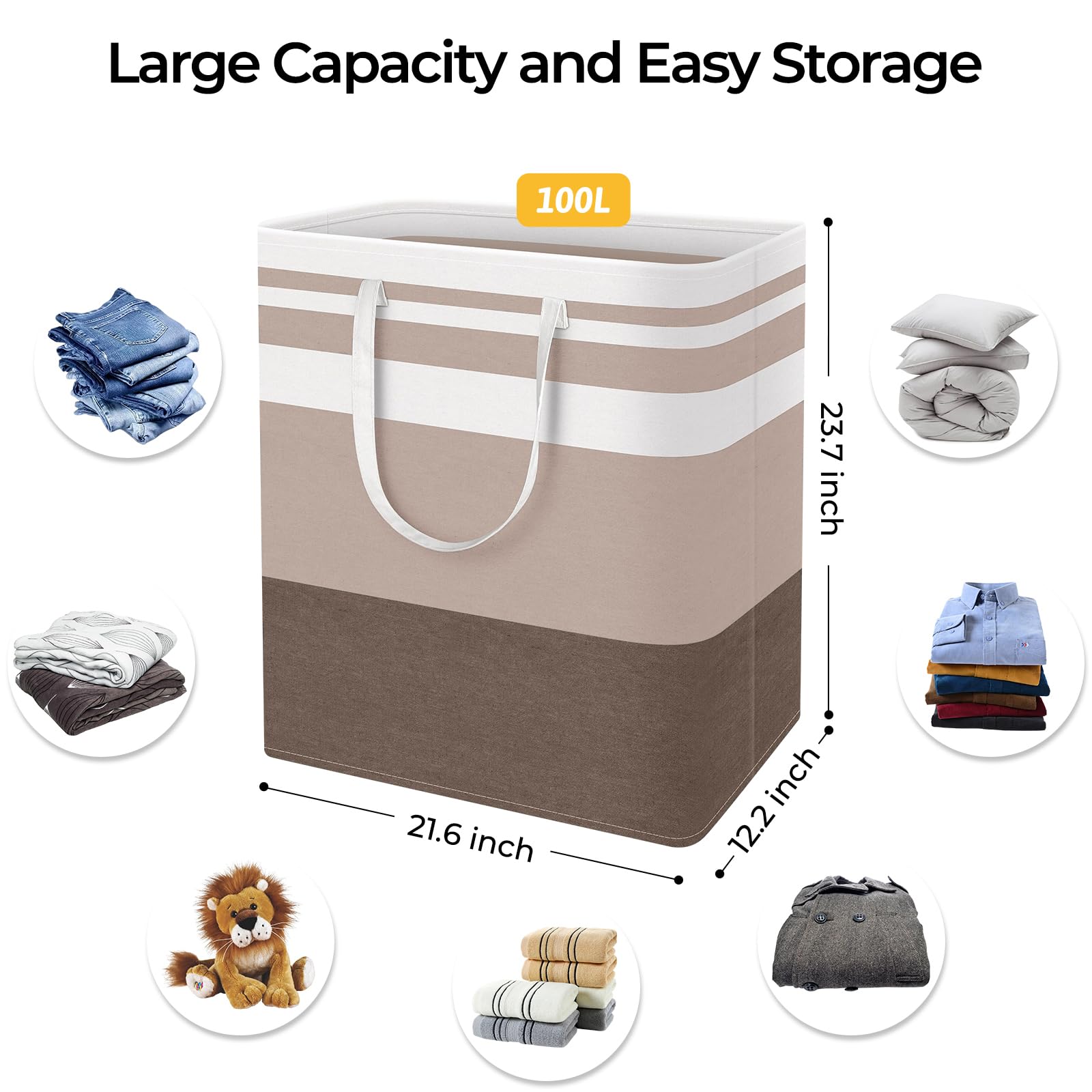 HomeHacks 2 Pack Large Laundry Baskets, Waterproof, Freestanding Laundry Hampers, Collapsible Clothes Hamper with Reinforced Handles in Laundry Room, College Dorm, Bathroom, Bedroom (Grey, 75Lx2)