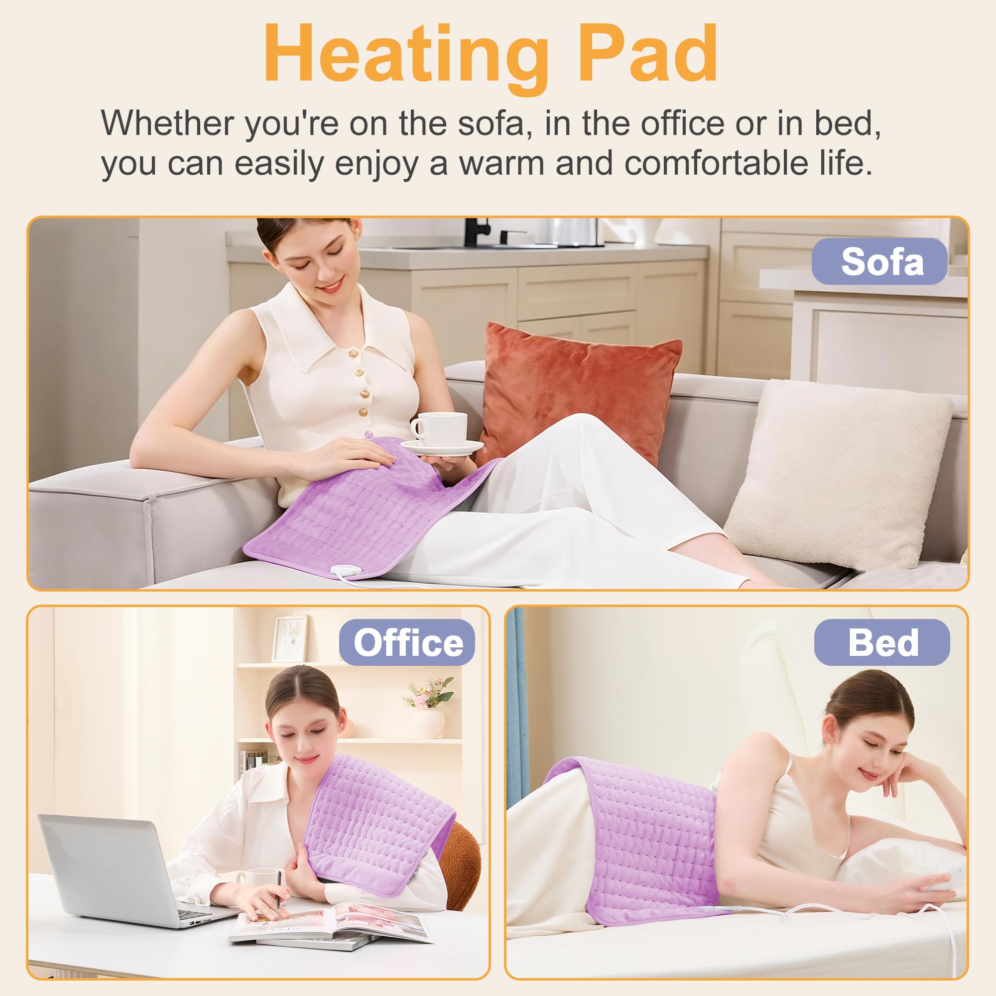 Heating Pad,Heated Blanket,Heating Pad for Back Neck,Silvergray,24x12In | Electric Heating Pad,Dry/Moist Heat Heating Pads,Heating Pads for Shoulder,Abdomen,Knee,Heat Pad for Women Men,Birthday Gift