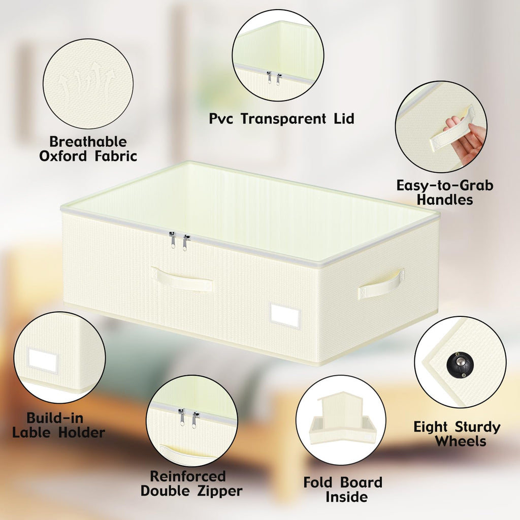 EE-RoomWorld Under Bed Storage with Wheels, No Assemble Required 10 inches height Under Bed Storage bins,Large capacity Rolling Underbed Shoe Storage containers，dorm underbed storage drawers