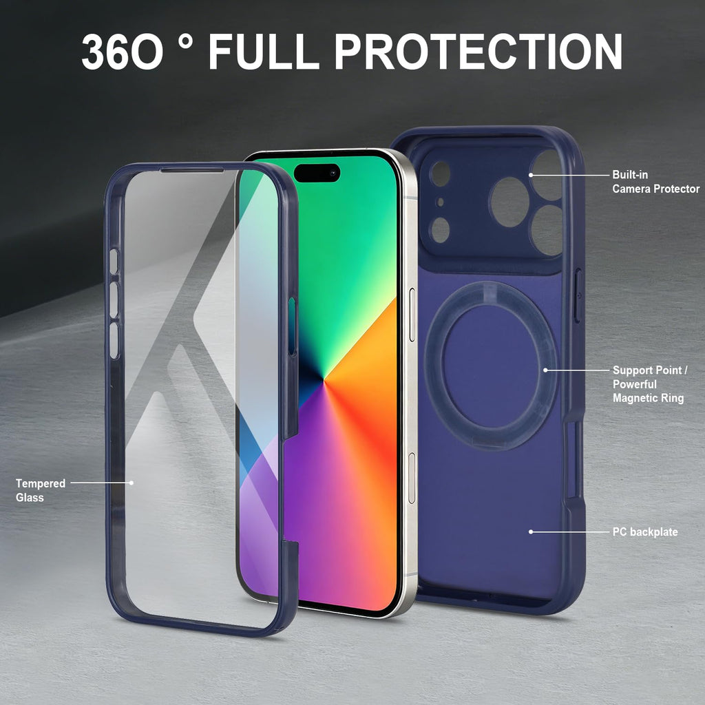 for iPhone 17 Pro Max Case Compatible with MagSafe Full-Body Magnetic Phone Case with Built-in Tempered Glass Screen Protector& Stand for iPhone17 Pro Max Cover, Orange