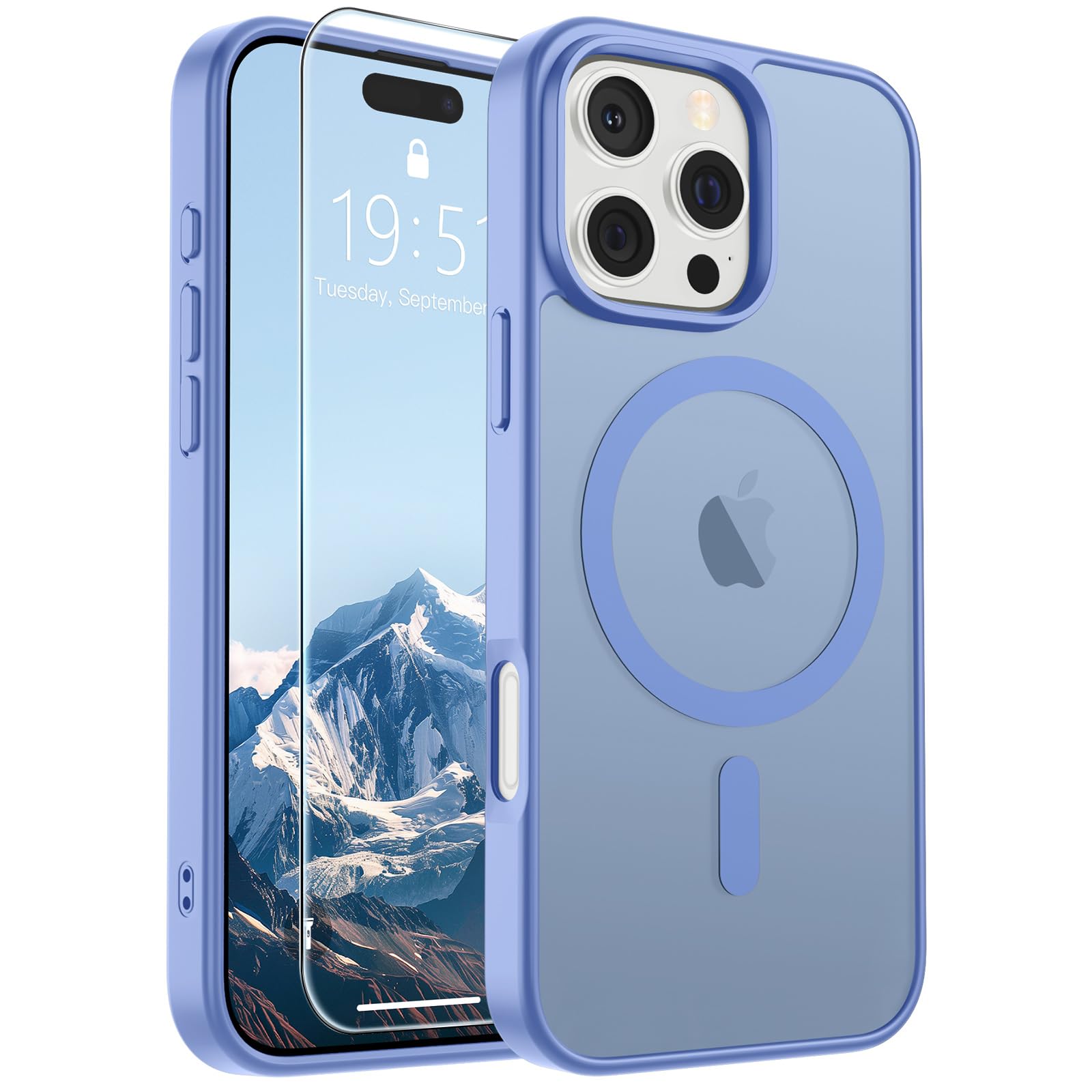 SUPFINE Magnetic for iPhone 17 Pro Max Case with Screen Protector (Compatible with MagSafe)(Military Grade Drop Protection) Translucent Matte Phone Cover,Dark Blue