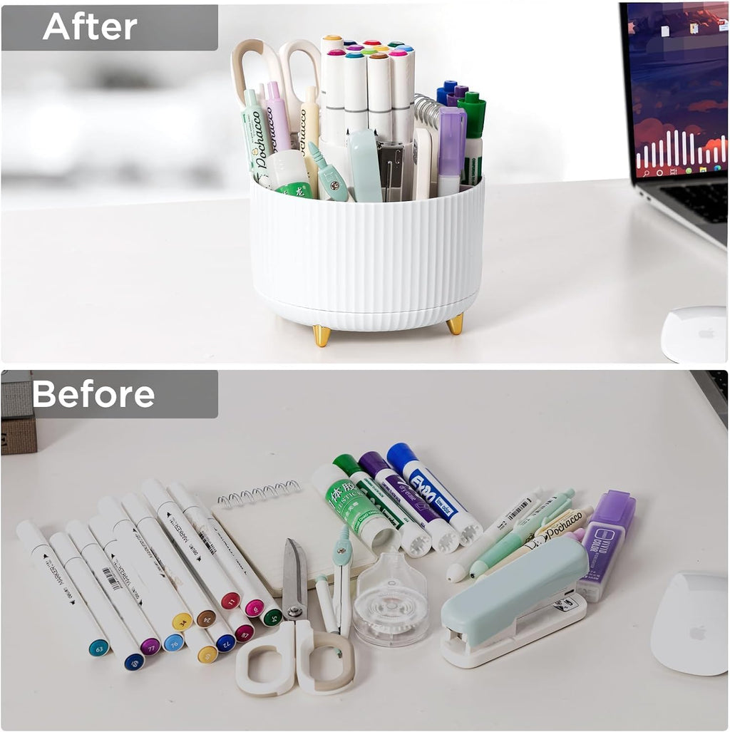 Gawsey Pink Desk Organizers and Accessories with Desk Organizer 360° Rotating Pen Holder and Office Supplies, Cute Stationery Supplies Set