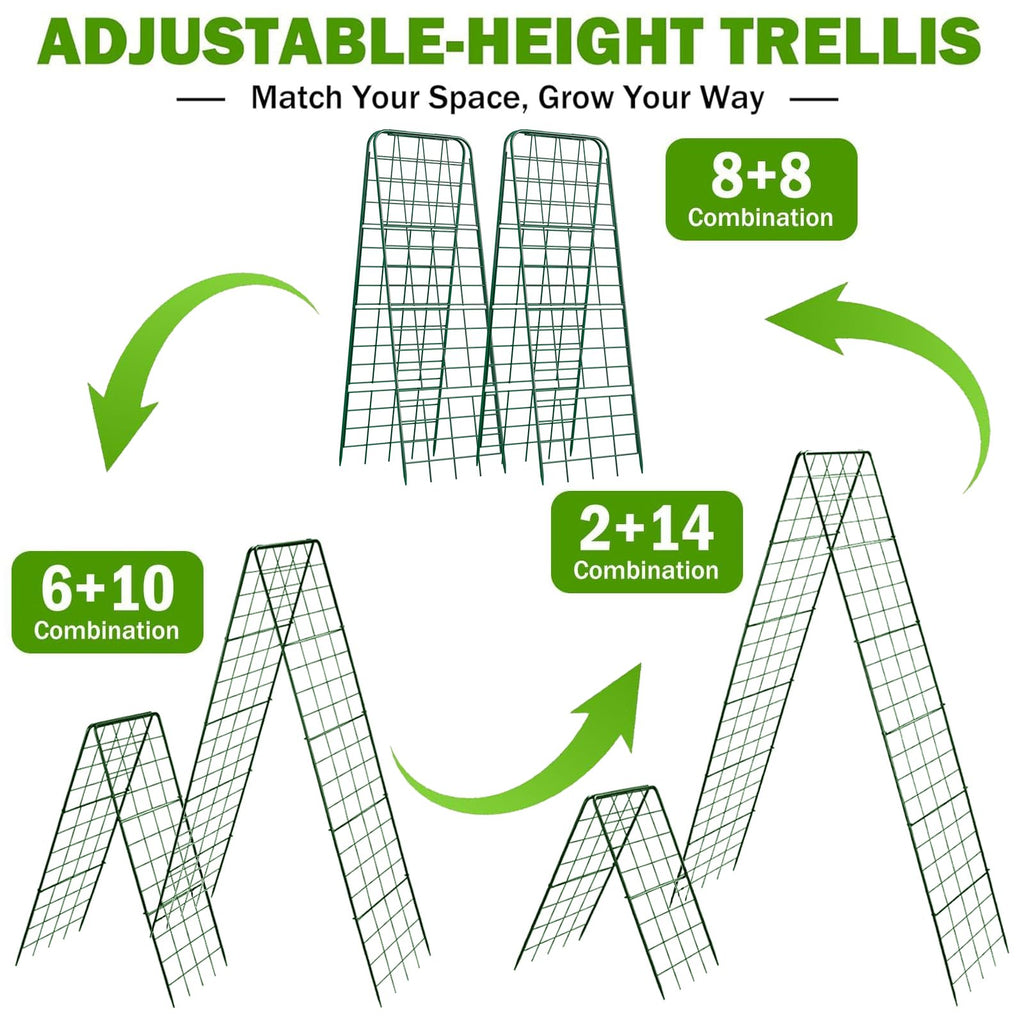 Heavy Duty 50"x17" Adjustable A-Frame Trellis for Climbing Plants – Rust-Proof Metal Garden Trellis with Dense Grid Design, Perfect for Raised Beds, Tomatoes, Cucumbers & Outdoor Vines (Black, 2 Pcs)