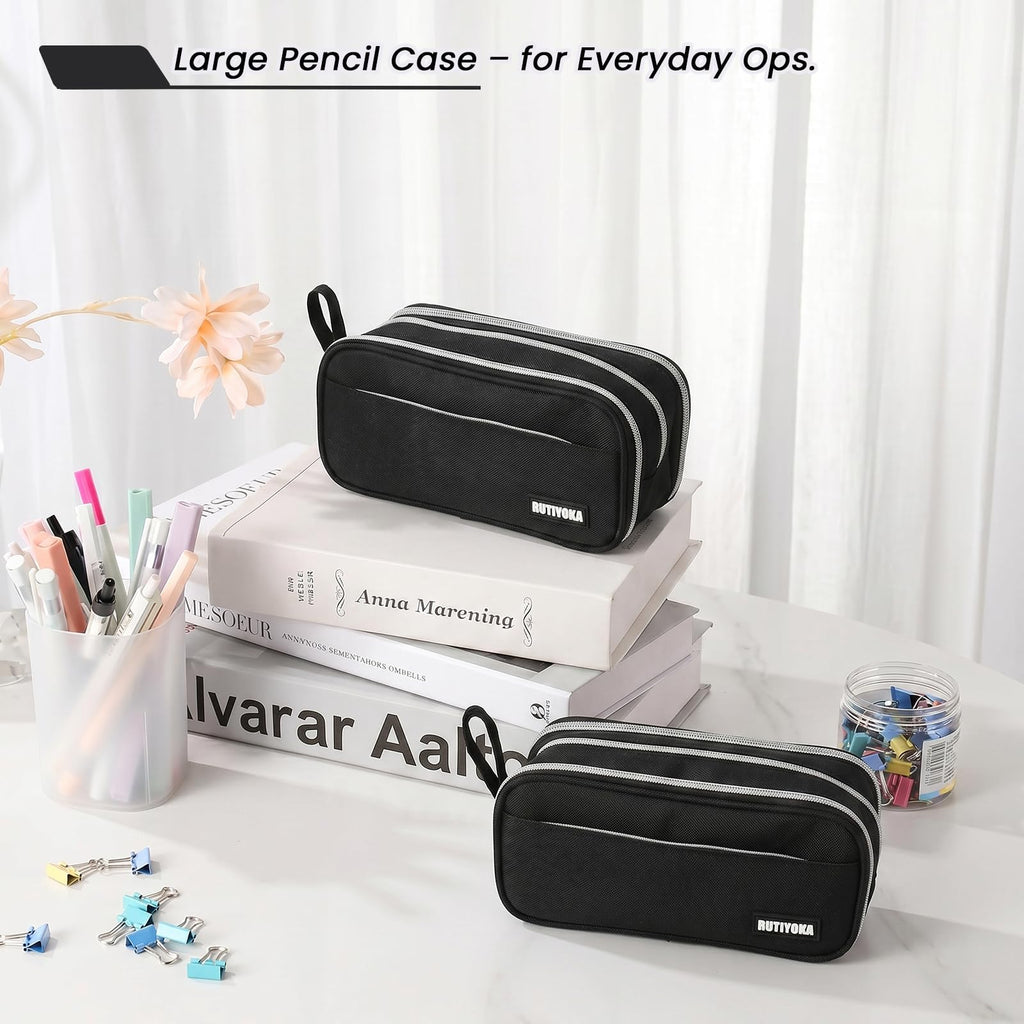 Large Pencil Case Pouch, Extra Big Pencil Bag with 4 Compartments for Kids, Oxford Cloth Pen Bag with Zipper, Pencil Organizer, Cute Aesthetic School Supplies for Teen Girls Boys Adults Pink