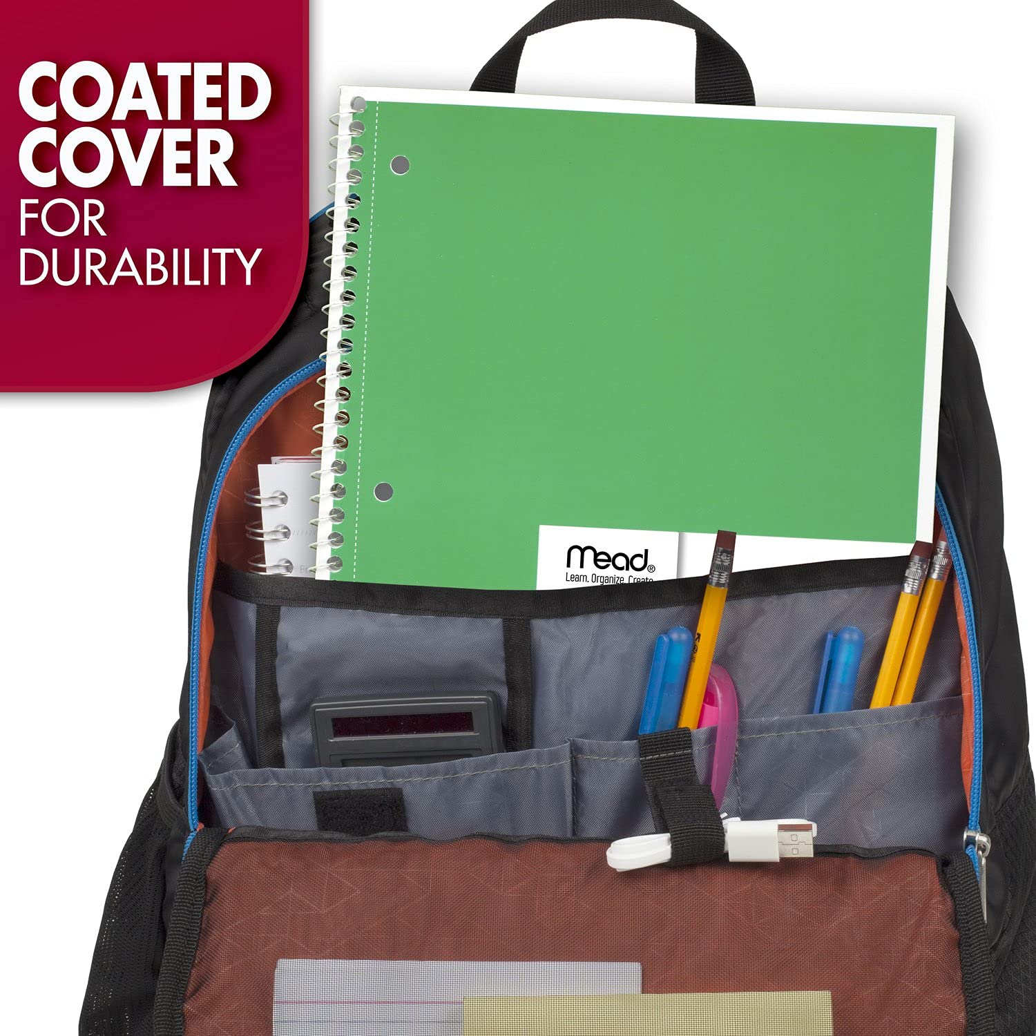 Mead Spiral Notebook, 6 Pack, 1 Subject, Wide Ruled Paper, 7-1/2" x 10-1/2", 70 Sheets per Notebook, Colors Will Vary (930201-ECM25)