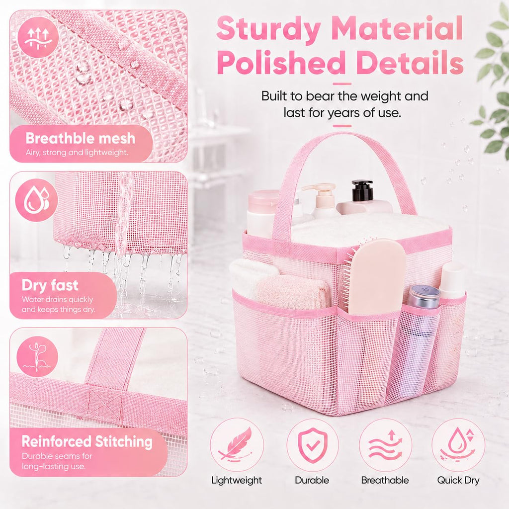 Attmu Mesh Shower Caddy Portable for College Dorm Room Camping Essentials, Shower Caddy Dorm with 9-Pockets, Large Capacity Hanging Basket Bathroom Bag for Toiletry, Swimming, Gym, Camp, Beach