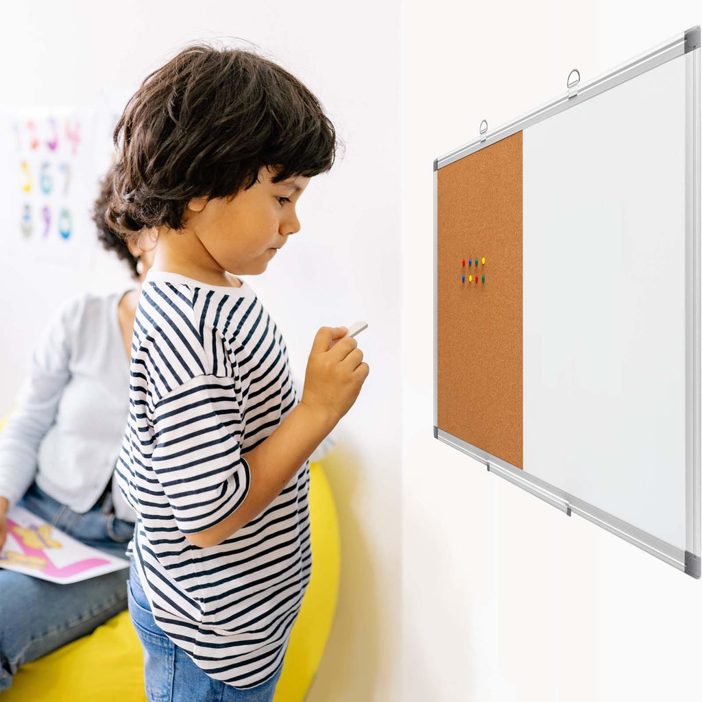 Comix Cork Board Magnetic Dry Erase Board Combo, 36 x 24 Inches Large Whiteboard and Bulletin Board Combination, Aluminum Frame Vision Board with Dry Erase Markers, Magnets, Eraser and Push Pins