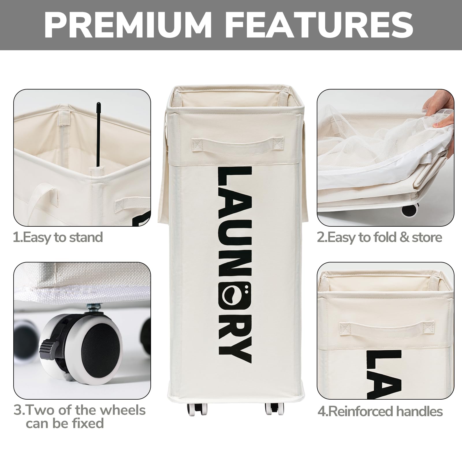Goodpick Pink Laundry Basket with Wheels, Dorm Room Essentials for Girls, 75L Collapsible Laundry Basket, Laundry Hamper with Handle for College Dorm