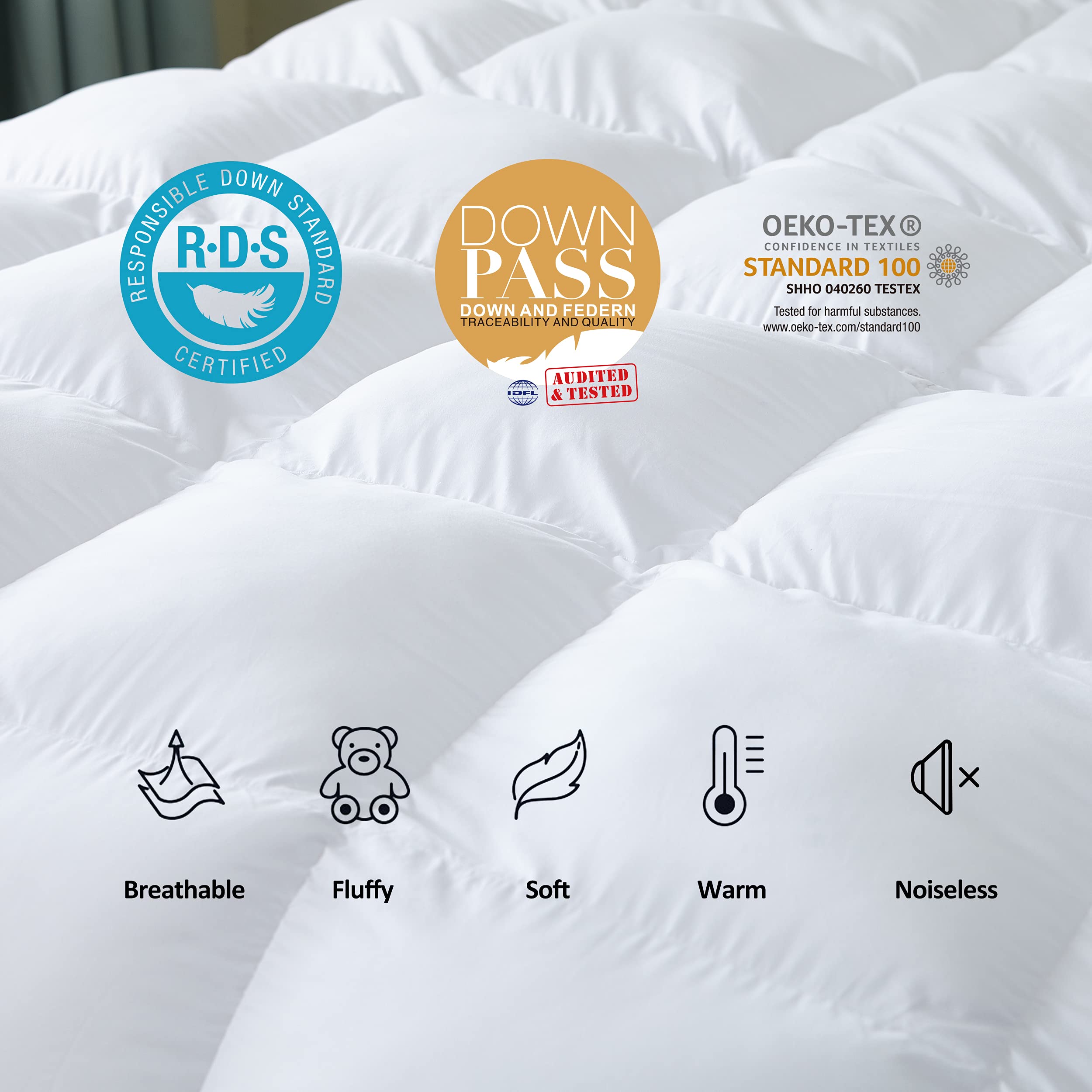 Luxurious All-Season Goose Down Feather Fiber Comforter California King Size Duvet Insert, Exquisite Pinch Pleat Design, Premium Baffle Box, 100% Egyptian Cotton Cover, 80 oz. Fill Weight, Black