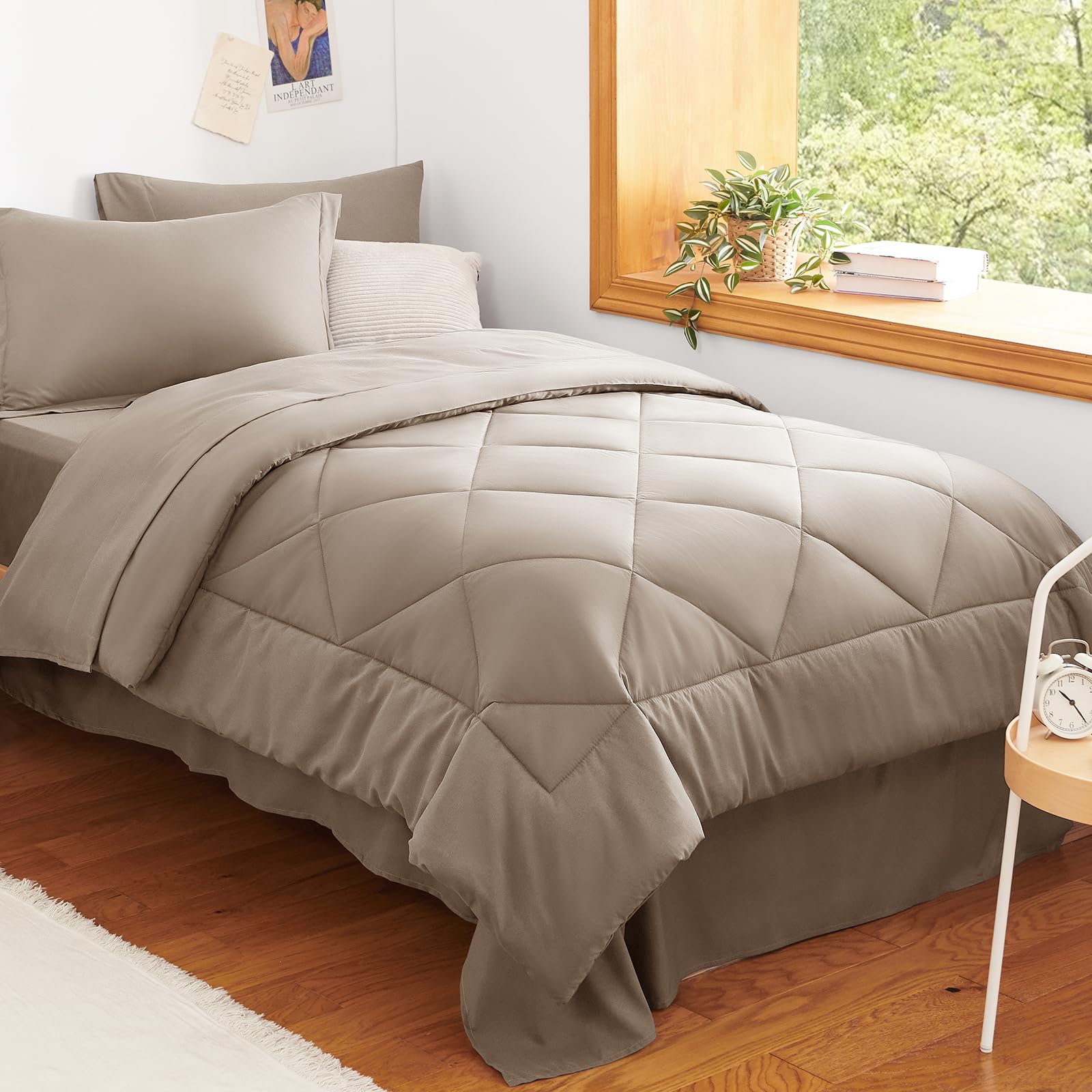 CozyLux Twin XL Comforter Set Black - 5 Pieces Twin Extra Long Bed in a Bag for College Dorm, All Season Bedding Set for Girls and Boys, Soft Bed Set with Comforter, Sheets, Pillowcase & Sham