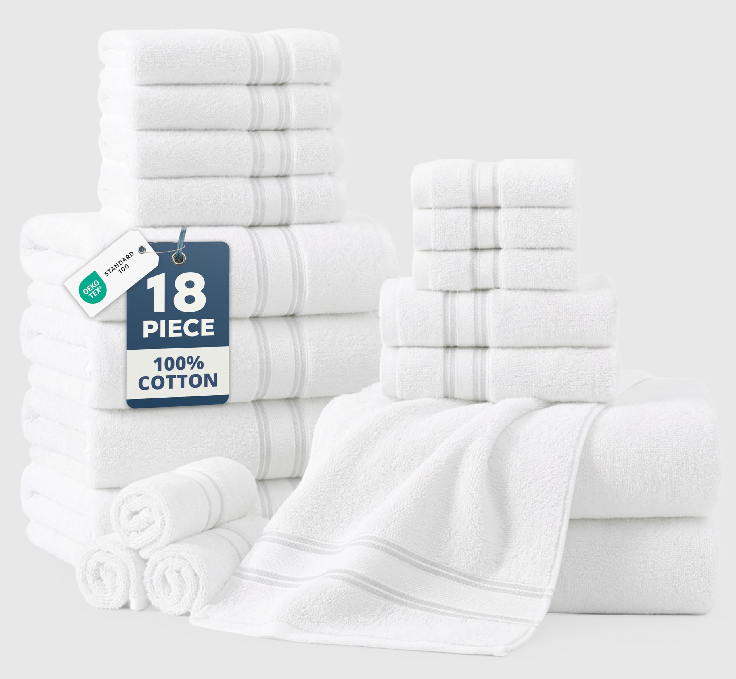 LANE LINEN Bathroom Towels Set of 18 – Zero Twist, 100% Mercerized Cotton Towel, 6 Bath, 6 Handtowel & 6 Washcloths, Luxury Hotel Design, Perfect for Salon & Guests, Machine Washable – Cerulean Blue