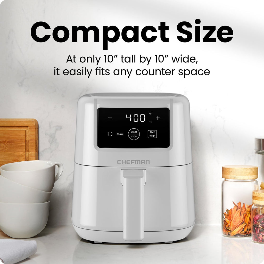 CHEFMAN 2 Qt Mini Air Fryer – Digital Space-Saving Compact Air Fryer with Nonstick and Dishwasher Safe Basket, Quick & Easy Meals in Minutes, Features Digital Timer and Shake Reminder – Black