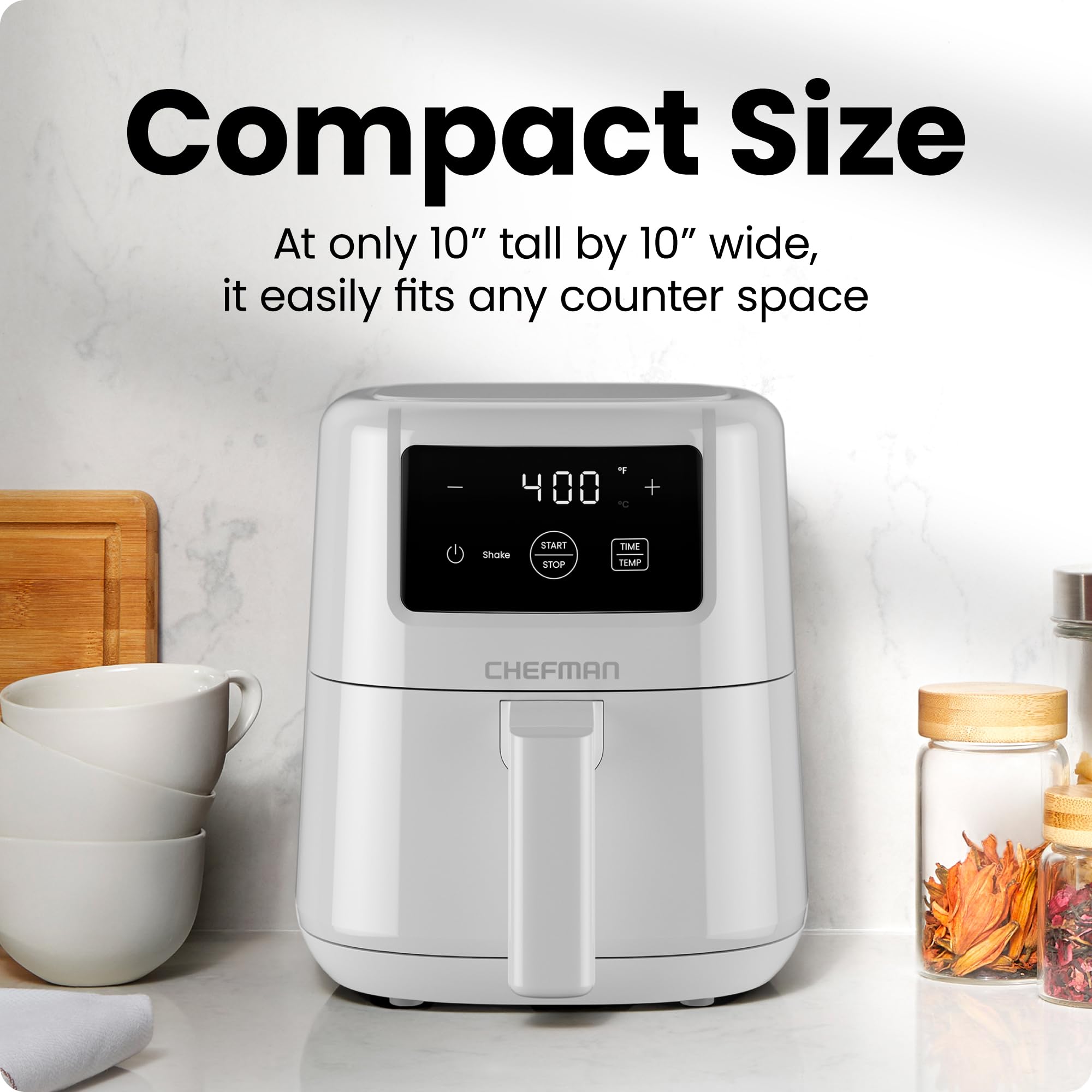 CHEFMAN 2 Qt Mini Air Fryer – Digital Space-Saving Compact Air Fryer with Nonstick and Dishwasher Safe Basket, Quick & Easy Meals in Minutes, Features Digital Timer and Shake Reminder – Black