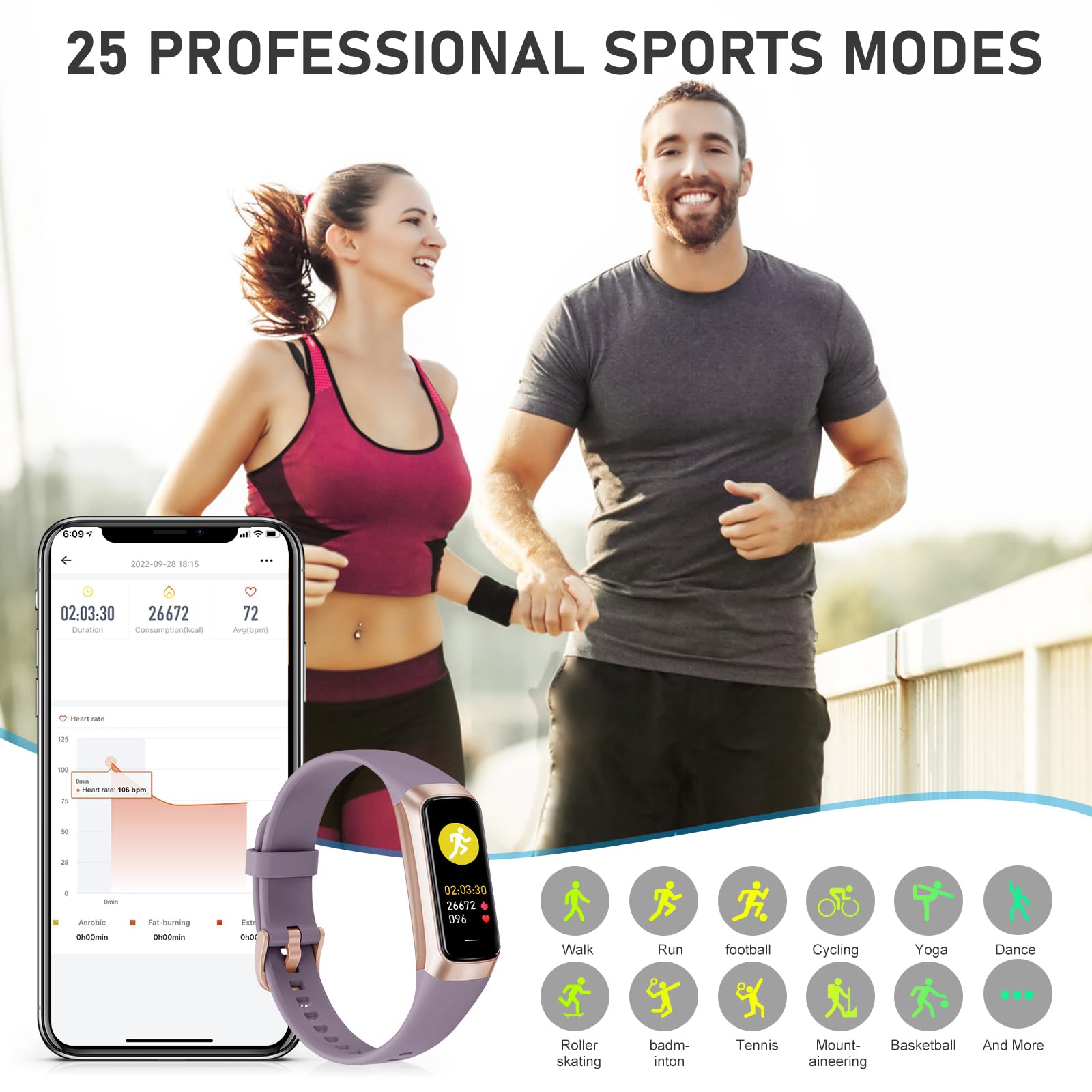Fitness Tracker with 24/7Heart Rate, Blood Pressure, Sleep Tracking, Calorie, Activity Tracker with 1.1" AMOLED Color Screen, Waterproof Step Tracker for Android iPhones Women Men