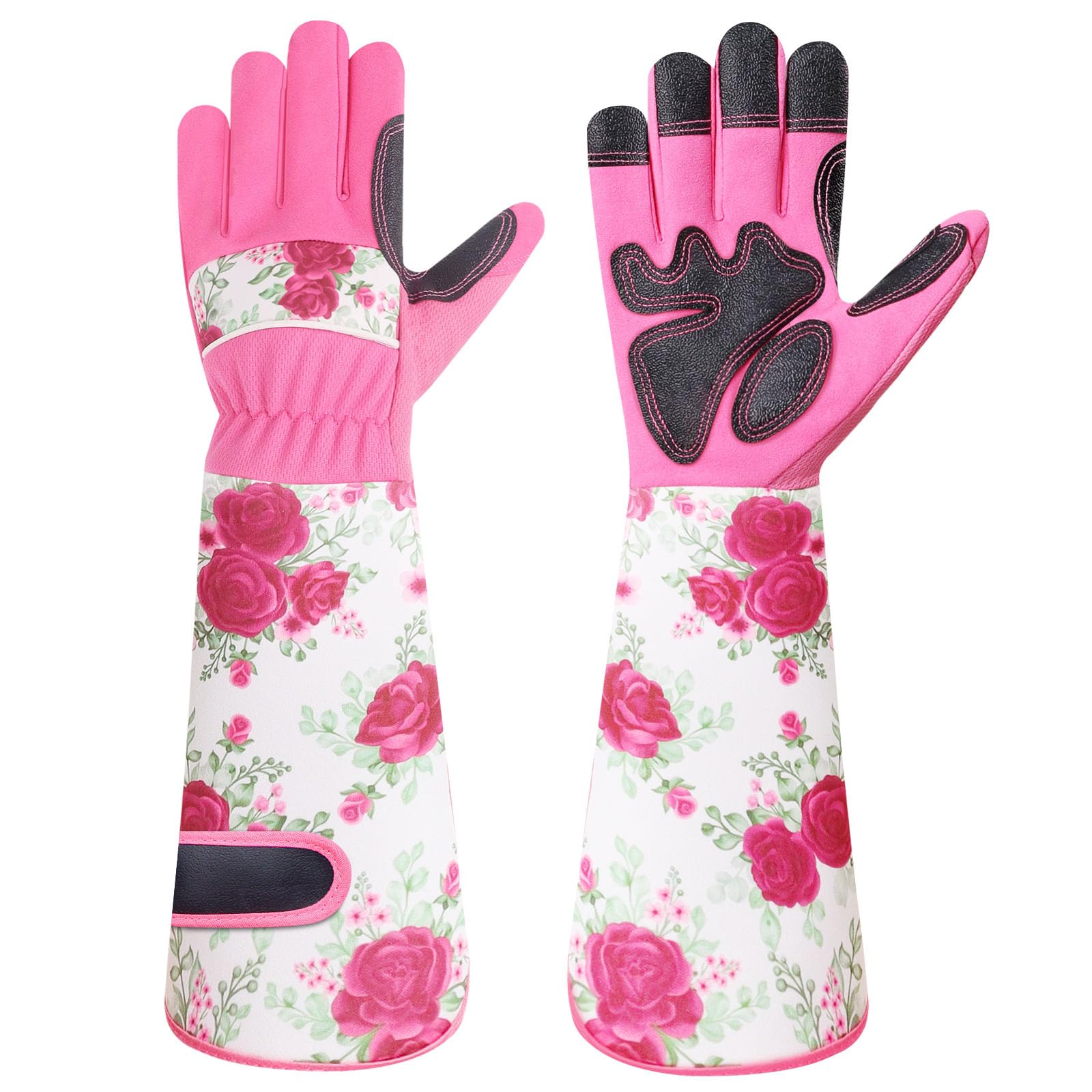 DLY Garden Gloves for Women,Gardening Gloves,Gardening Gift for Lady,Blue,M | Thornproof Cowhide Palm, Foam-Padded Grip, Long Sunflower Print Cuff, 3-Finger Touchscreen, Rose Pruning, Weeding & Yard Work