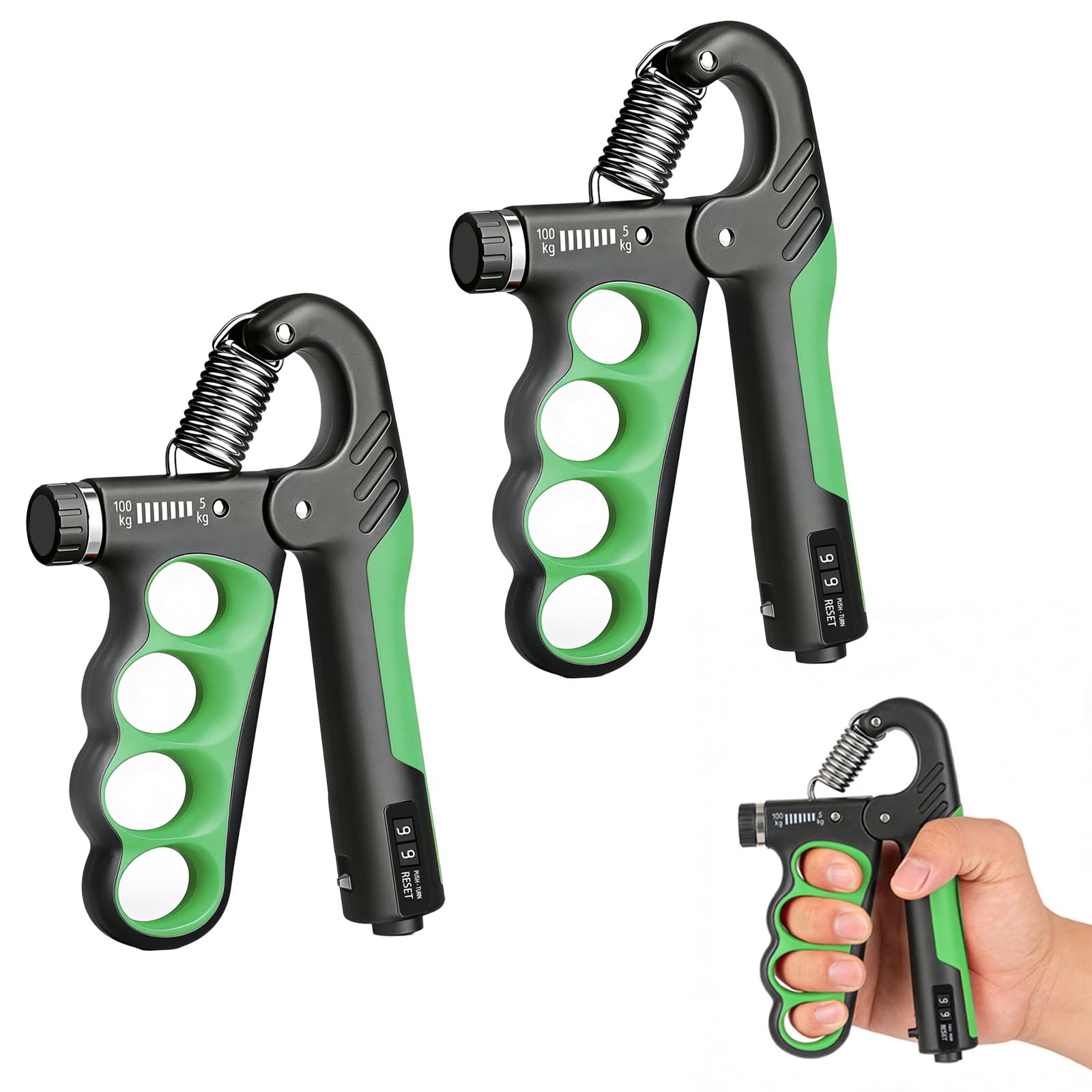 Hand Gripper Strengthener, 11-220LBs Adjustable Resistance Grip Strength Trainer with Counter, Forearm Exerciser for Injury Recovery and Muscle Building