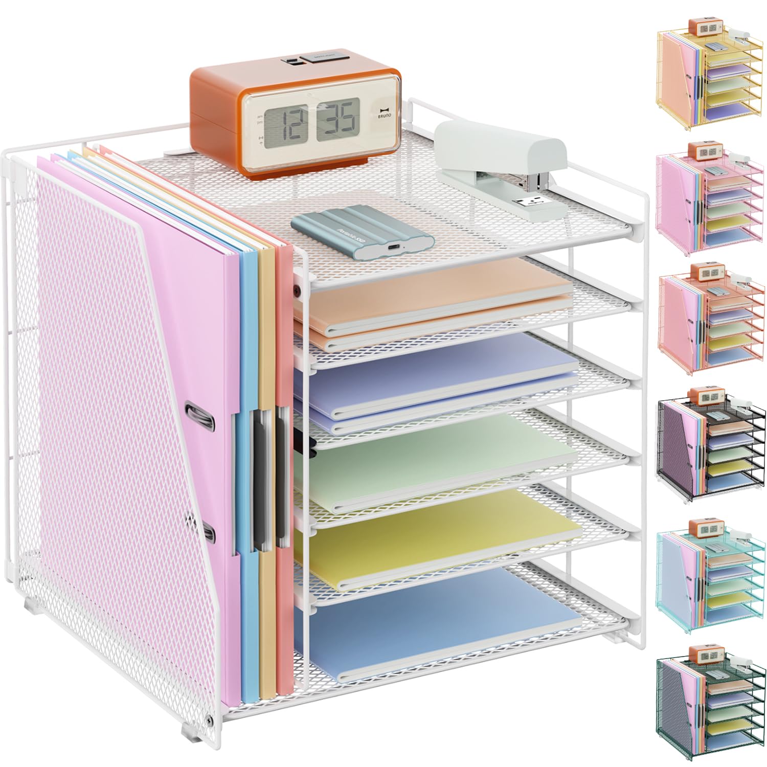 gianotter 4-Tier Paper Organizer With Magazine Holder, Desk Organizers and Accessories, Desk Accessories & Workspace Organizers, File Organizer for Office Supplies Storag (Black, 4-Tier)