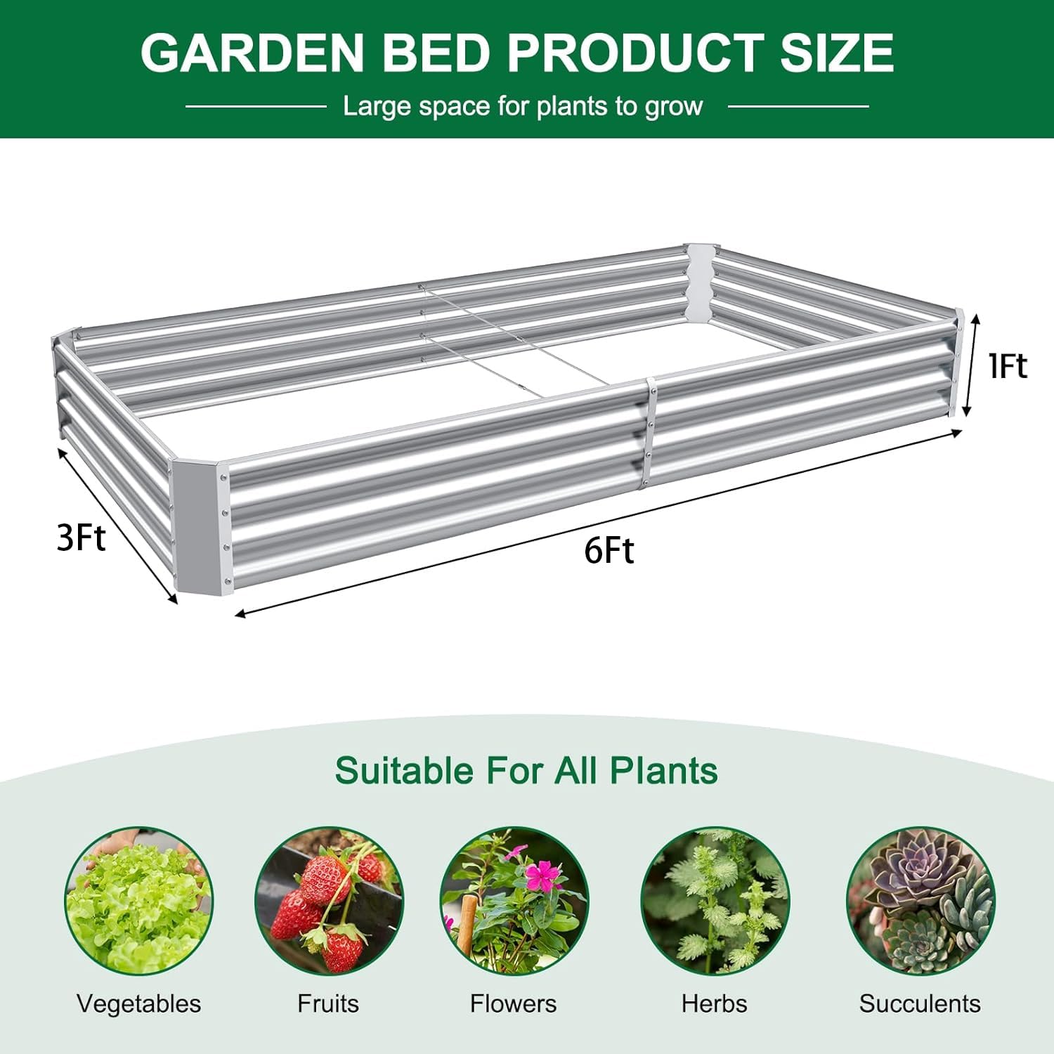 Land Guard 3 Pack 8×4×1ft Galvanized Metal Raised Garden Bed, Metal Planter Kit Box Outdoor for Deep-Rooted Vegetables, Flowers, Green and Herbs, Silver
