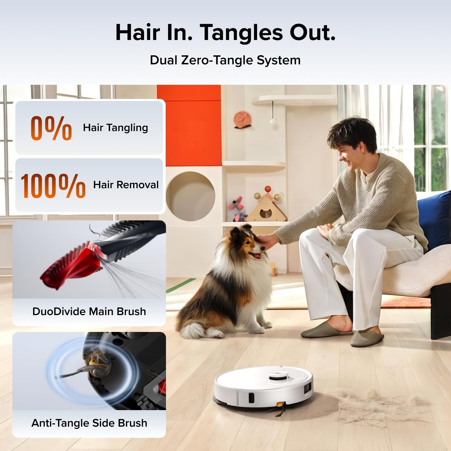 roborock Qrevo S5V Robot Vacuum and Mop, FlexiArm Edge Mopping, 12,000Pa Suction, Dual Zero-Tangle System, Smart Obstacle Avoidance, 10mm Mop Lifting, Auto Mop Washing&Drying, Self-Emptying&Refilling