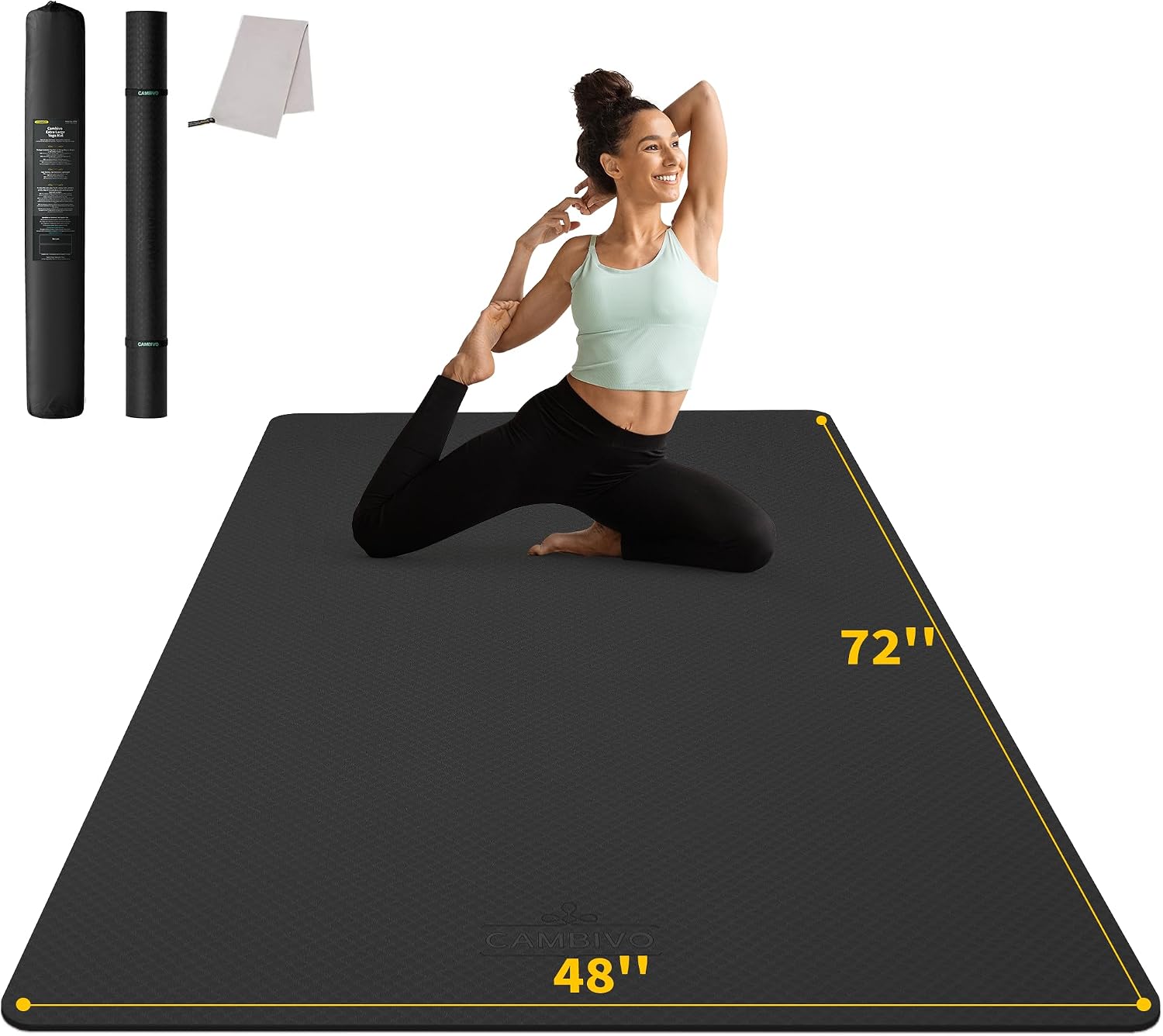 CAMBIVO Yoga Mat 72" x 48" Large Workout Mat for Home Gym Flooring | 6mm-12mm (0.24"-0.48") Extra Thick Exercise Mat for Apartment Fitness | High-Density TPE Cushioning for Joint Protection