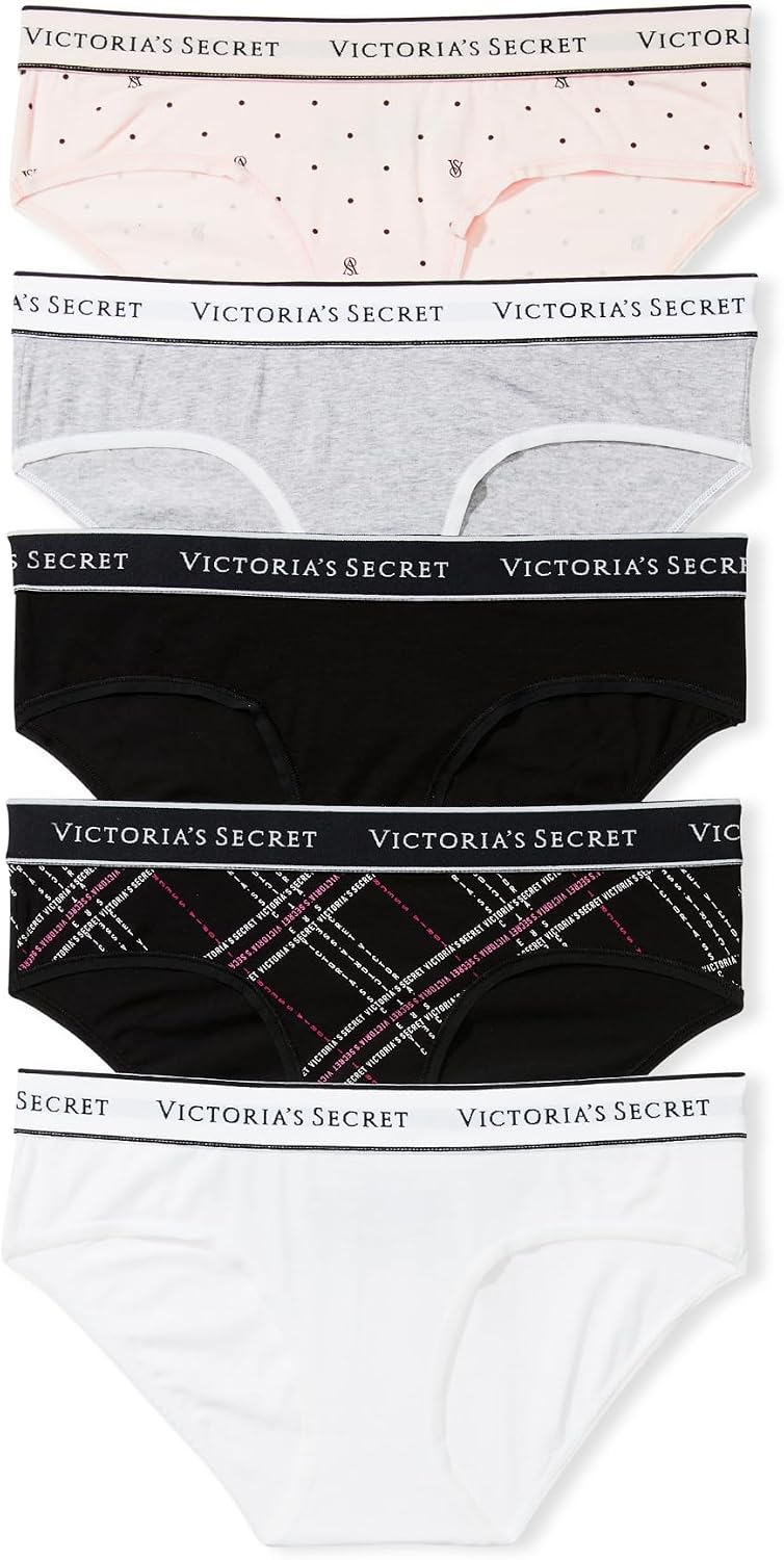 Victoria's Secret Women's Cotton Logo Hipster Underwear, Moderate Coverage Panties for Women, Multi Pack (XS-XXL)