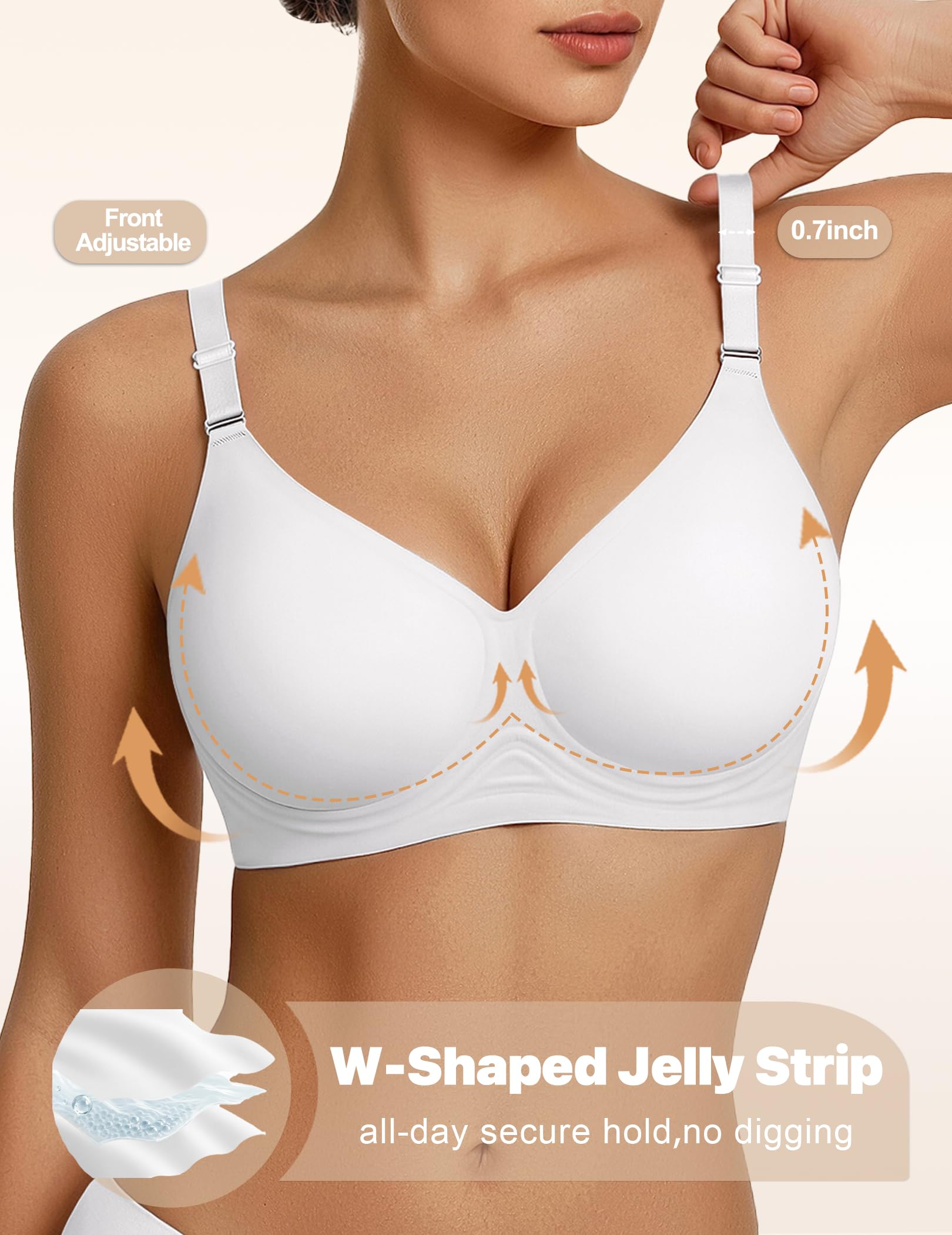 Jelly Bras for Women Wireless Push Up Bra V Neck Seamless Full Coverage Bralette No Underwire Comfy Everyday Bra