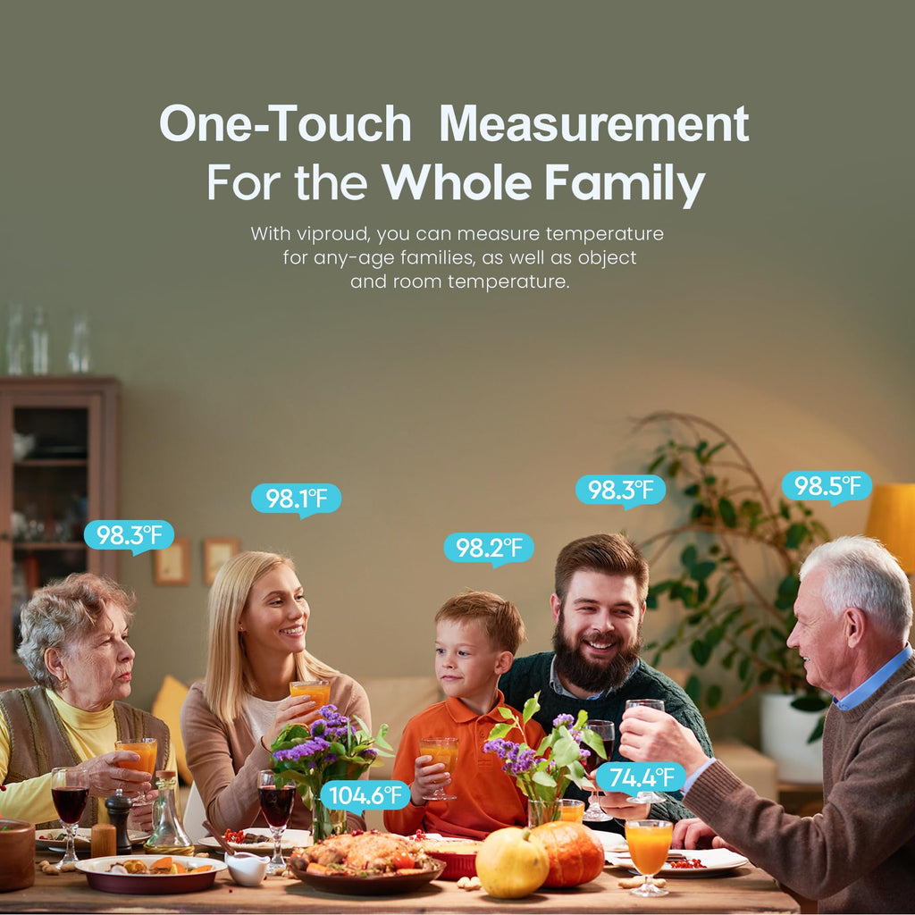 Viproud Thermometer for Adults and Kids, Fast Accurate Baby Thermometer | 1 second Result, Fever Alarm, Mute Mode, Body & Object Mode, 35 Memory Recall, Baby Essentials, Lifetime Support