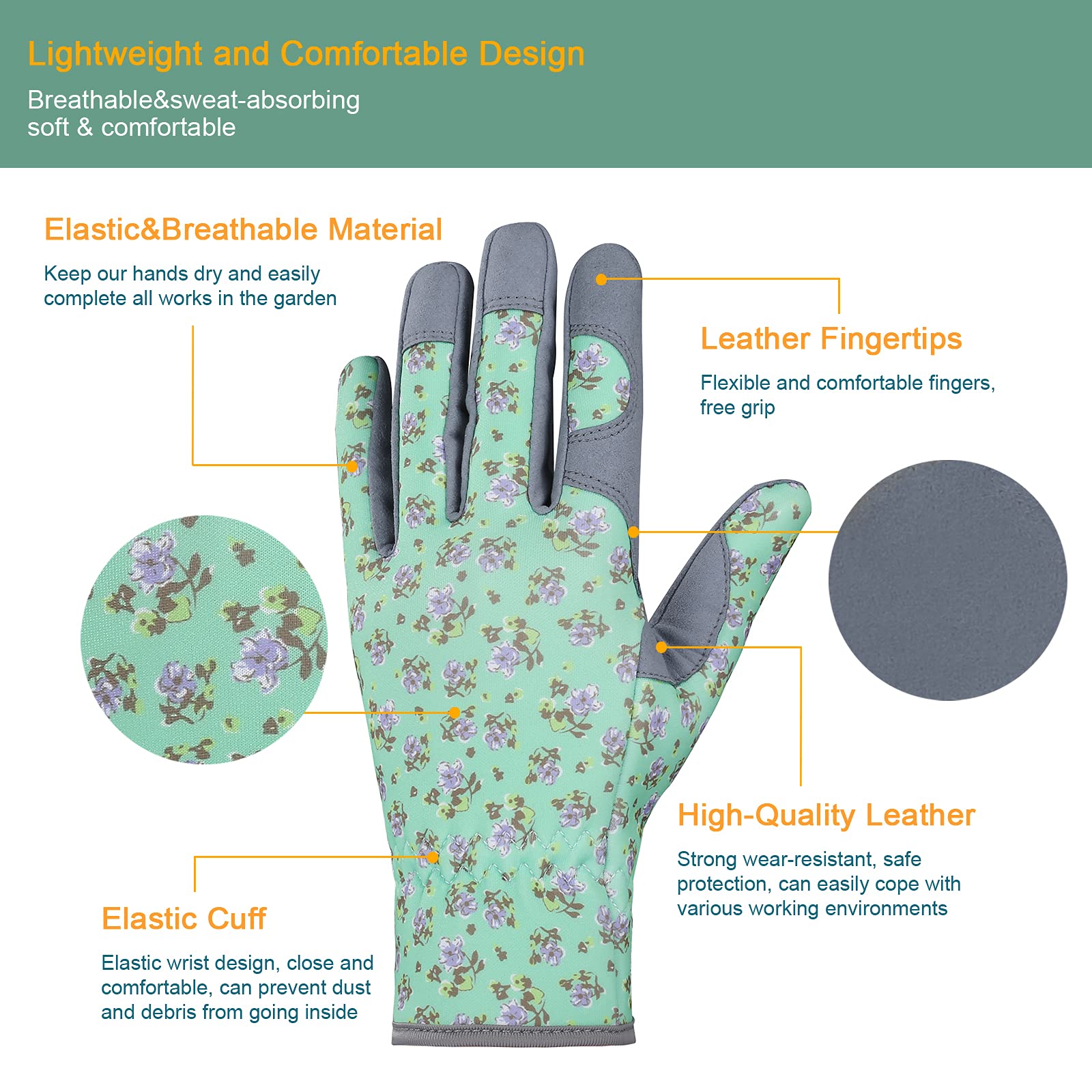 Bamllum Leather Gardening Gloves for Women - Working Gloves for Weeding, Digging, Planting, Raking and Pruning