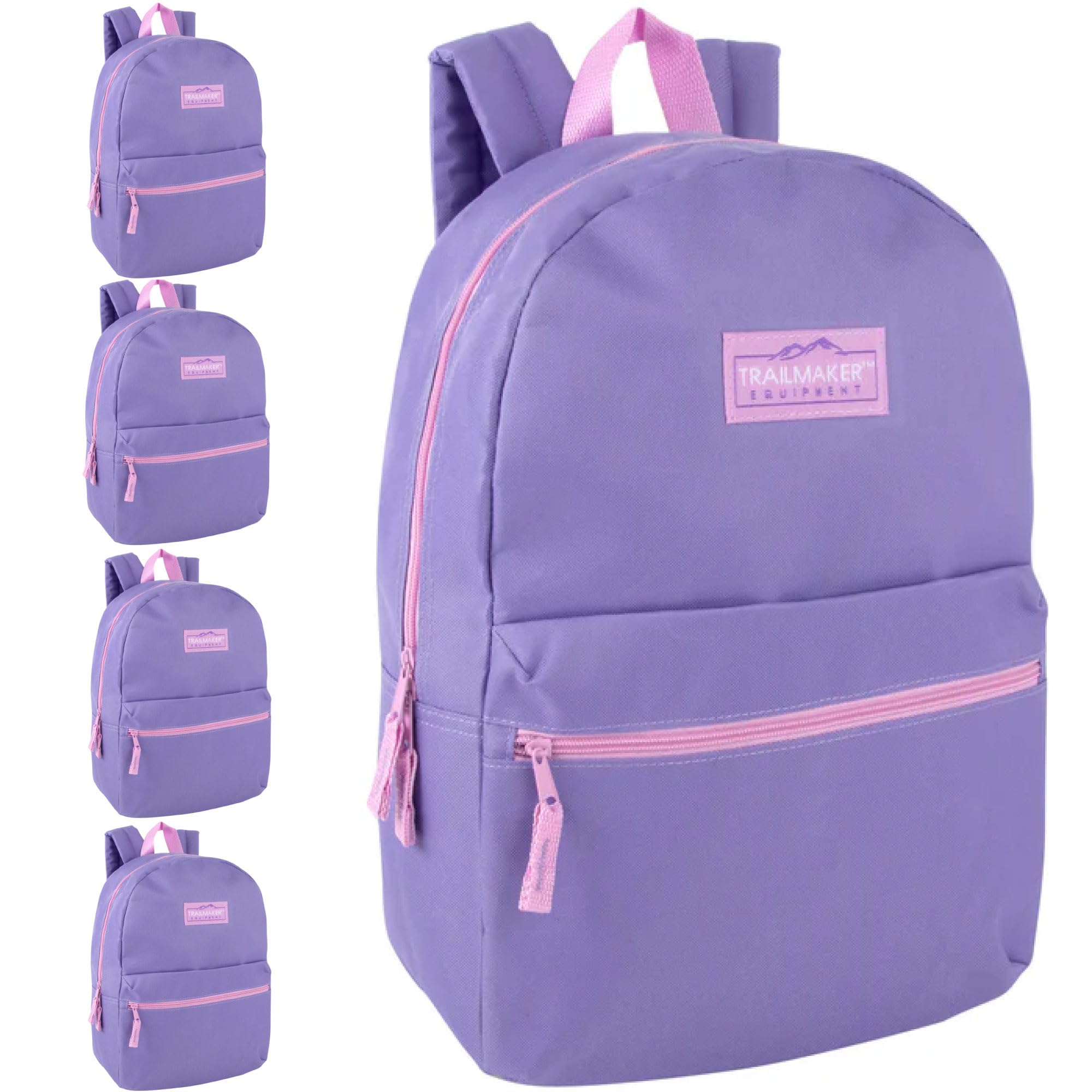 Trail maker 24 Pack- Classic 17 Inch Backpacks in Bulk Wholesale Back Packs for Boys and Girls (Assorted 12 Colors Pack)