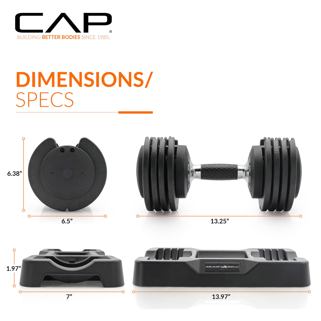 CAP ADJUSTABELL Adjustable Dumbbell Set, Premium Quick Select Adjustable Weights for Strength Training, Singles & Pairs, 12.5 LB, 25 LB & 55 LB, Round & Hex Dumbbells, Multiple Grip Handle Options