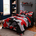 Holawakaka Twin Size Camouflage Bedding Comforter Set with Sheets, Boys Girls Men Camo Bed in A Bag 5 Pieces,Kids Teens Dorm Bed Sets Neutral Farmhouse Lodge Cabin Army Bedspread (Red, Twin)