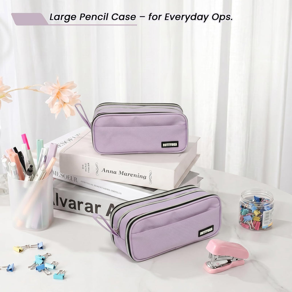 Large Pencil Case Pouch, Extra Big Pencil Bag with 4 Compartments for Kids, Oxford Cloth Pen Bag with Zipper, Pencil Organizer, Cute Aesthetic School Supplies for Teen Girls Boys Adults Pink