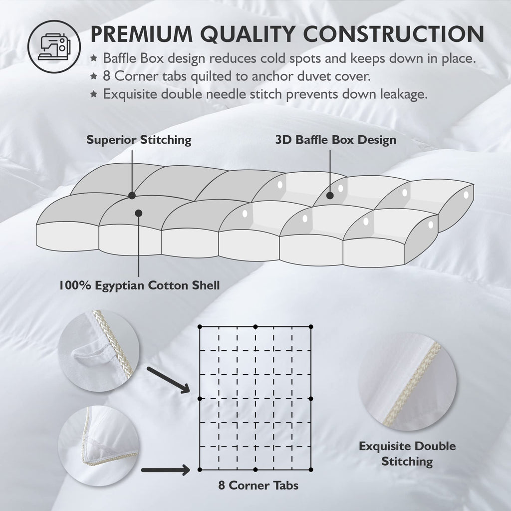 Luxurious All-Season Goose Down Feather Fiber Comforter California King Size Duvet Insert, Exquisite Pinch Pleat Design, Premium Baffle Box, 100% Egyptian Cotton Cover, 80 oz. Fill Weight, Black