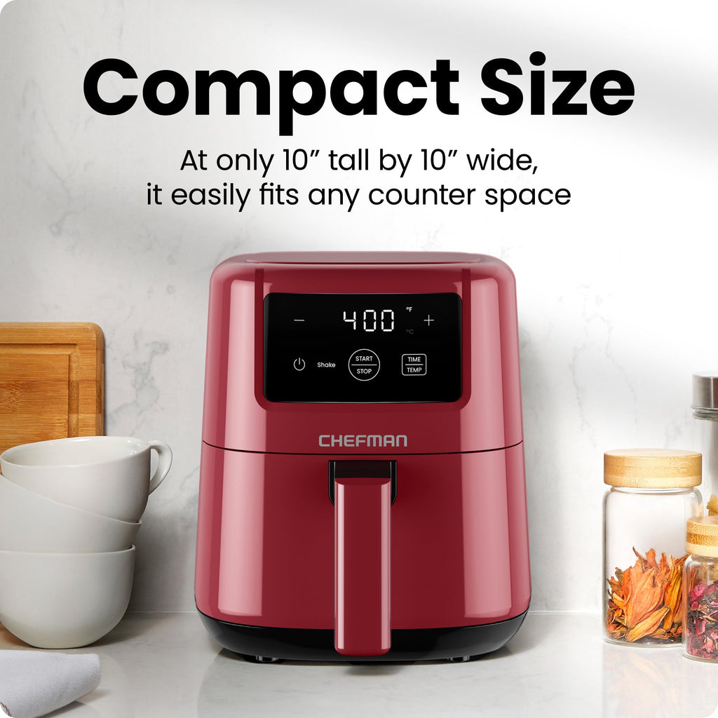 CHEFMAN 2 Qt Mini Air Fryer – Digital Space-Saving Compact Air Fryer with Nonstick and Dishwasher Safe Basket, Quick & Easy Meals in Minutes, Features Digital Timer and Shake Reminder – Black