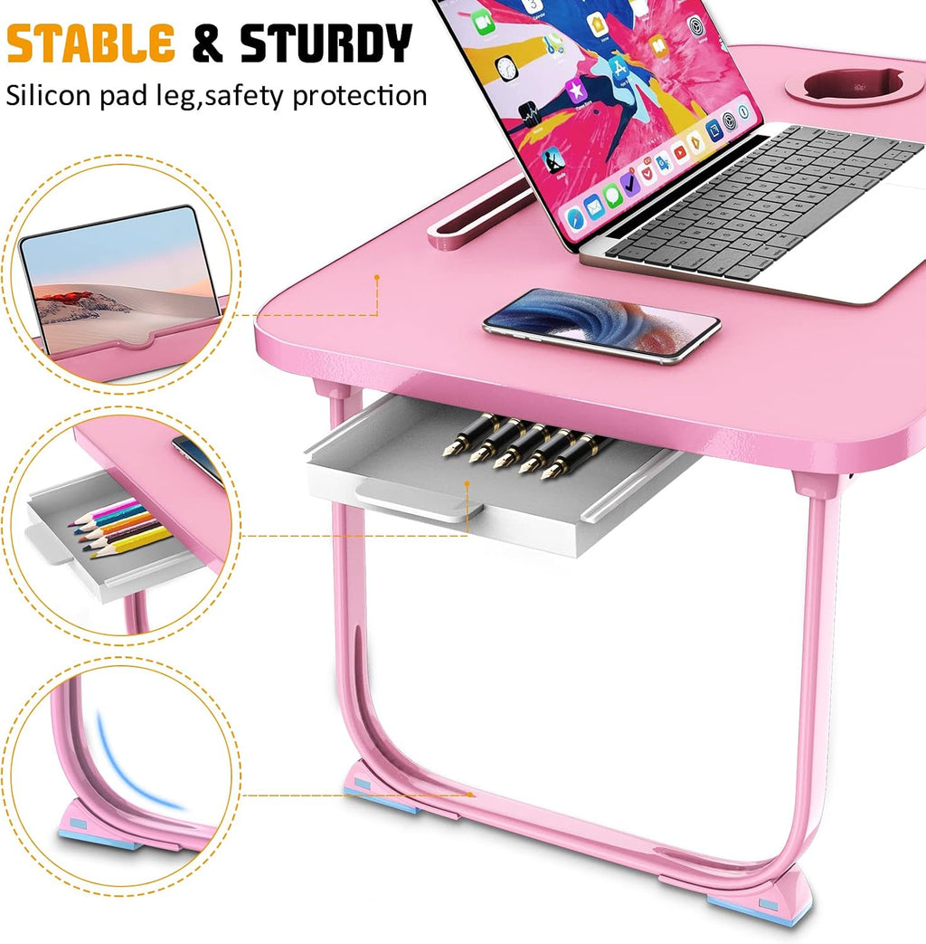 Fayquaze Lap Laptop Desk, Portable Foldable Laptop Bed Table with Storage Drawer and Cup Holder, Lap Desk Lap Bed Stand Tray Table Serving Tray for Eating, Reading and Working