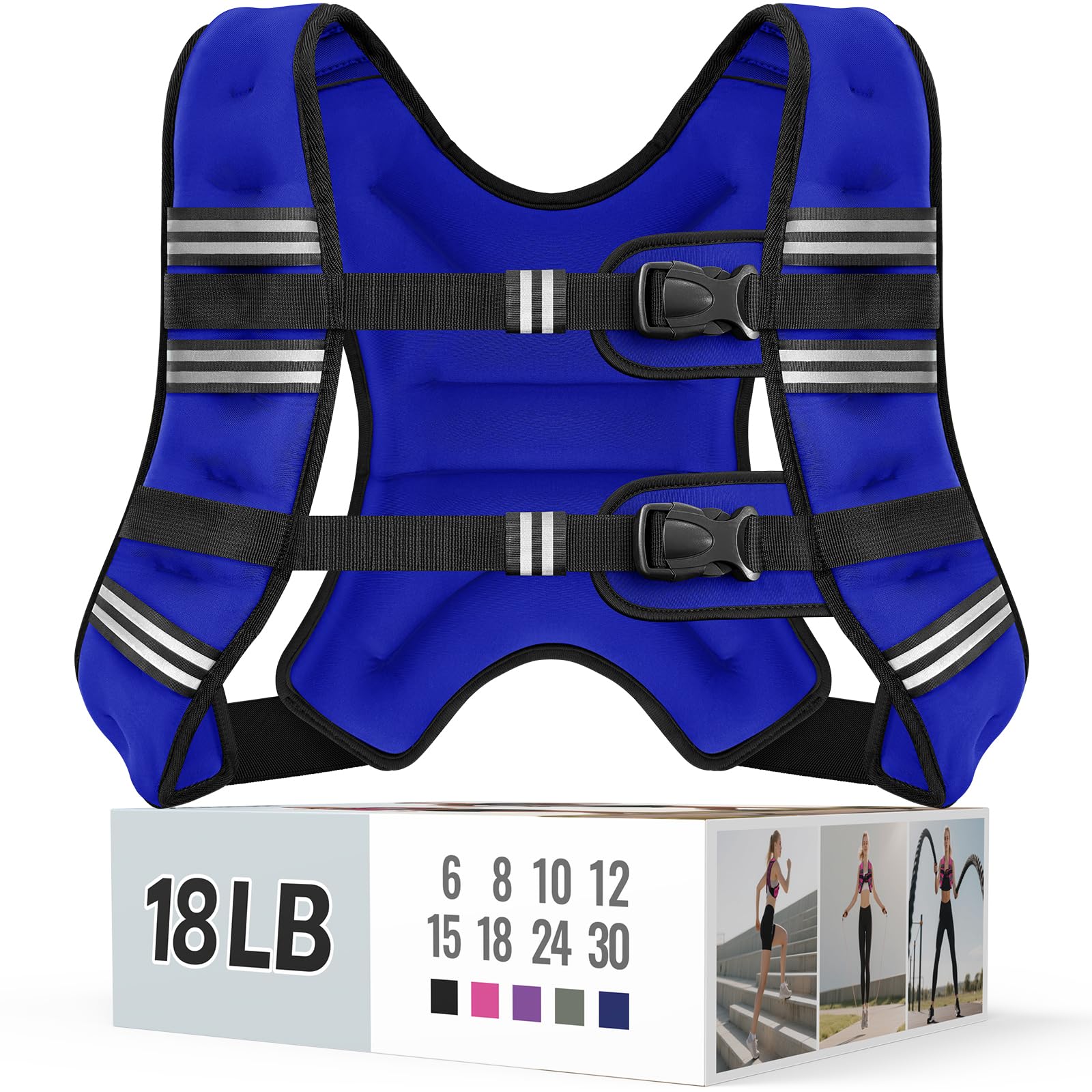Zeerun Weighted Vest, 6lb/8lb/10lb/12lb/15lb/18lb/20lb/24lb/30lb for Men Women, Reflective Stripe Adjustable Buckle, Comfortable Durable Rucking Vest for Walking Running Strength Training