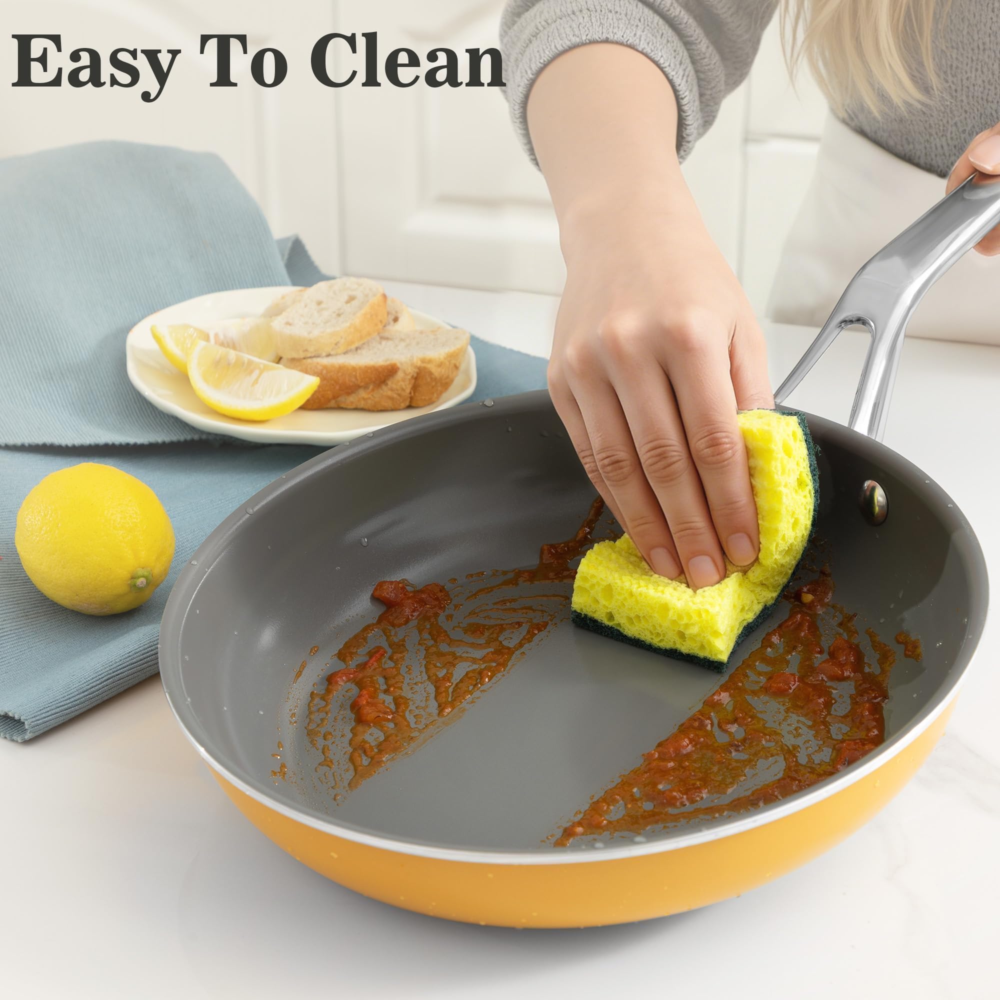 Ceramic Cookware Set, Pots & Pans Set, 10PC for RV and Apartment | Include saucepan, saute pan, stockpot, frying pans, oven safe to 480°F, dishwasher safe, non-toxic PFAS free, induction bases