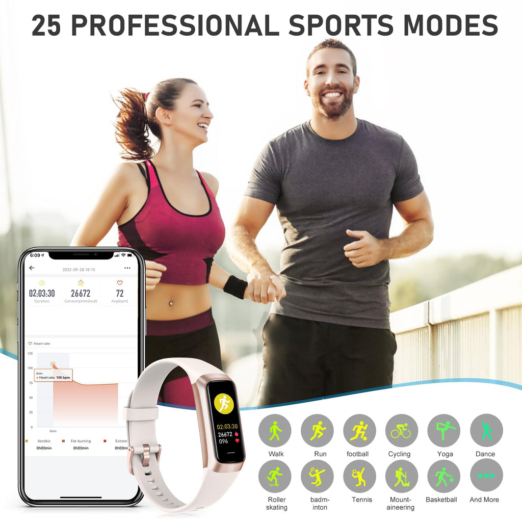 Fitness Tracker with 24/7Heart Rate, Blood Pressure, Sleep Tracking, Calorie, Activity Tracker with 1.1" AMOLED Color Screen, Waterproof Step Tracker for Android iPhones Women Men