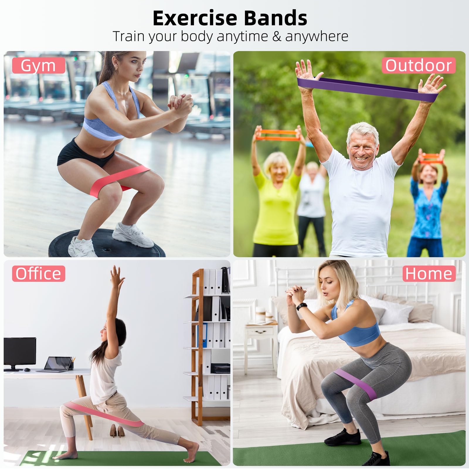 Resistance Bands for Working Out, 5-Pack Elastic Loop Exercise Bands for Strength Training Stretching, Home Gym Equipment for Pilates Yoga Physical Therapy, Leg Glute Arm Workout Kit for Women Men