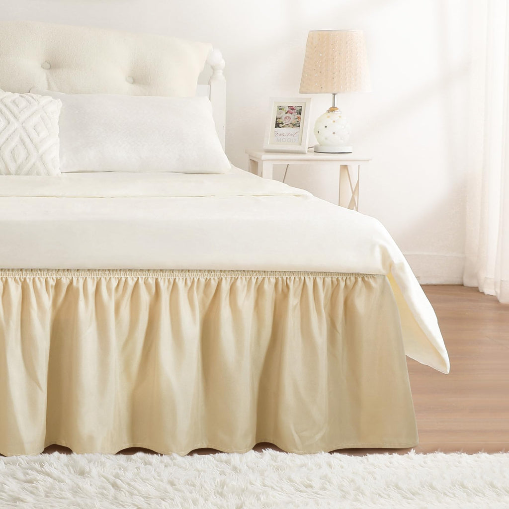 RIMELA Dorm Bed Skirt Twin XL 32 Inch Drop, Easy to Install Extra Long Wrap Around Elastic Dust Ruffle, White Bedskirt Solid Silky Fabric Machine Washable, Bedroom Decor