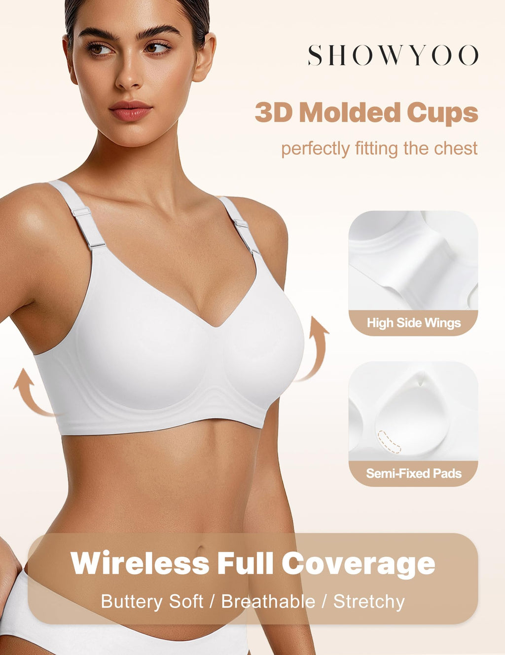 Jelly Bras for Women Wireless Push Up Bra V Neck Seamless Full Coverage Bralette No Underwire Comfy Everyday Bra