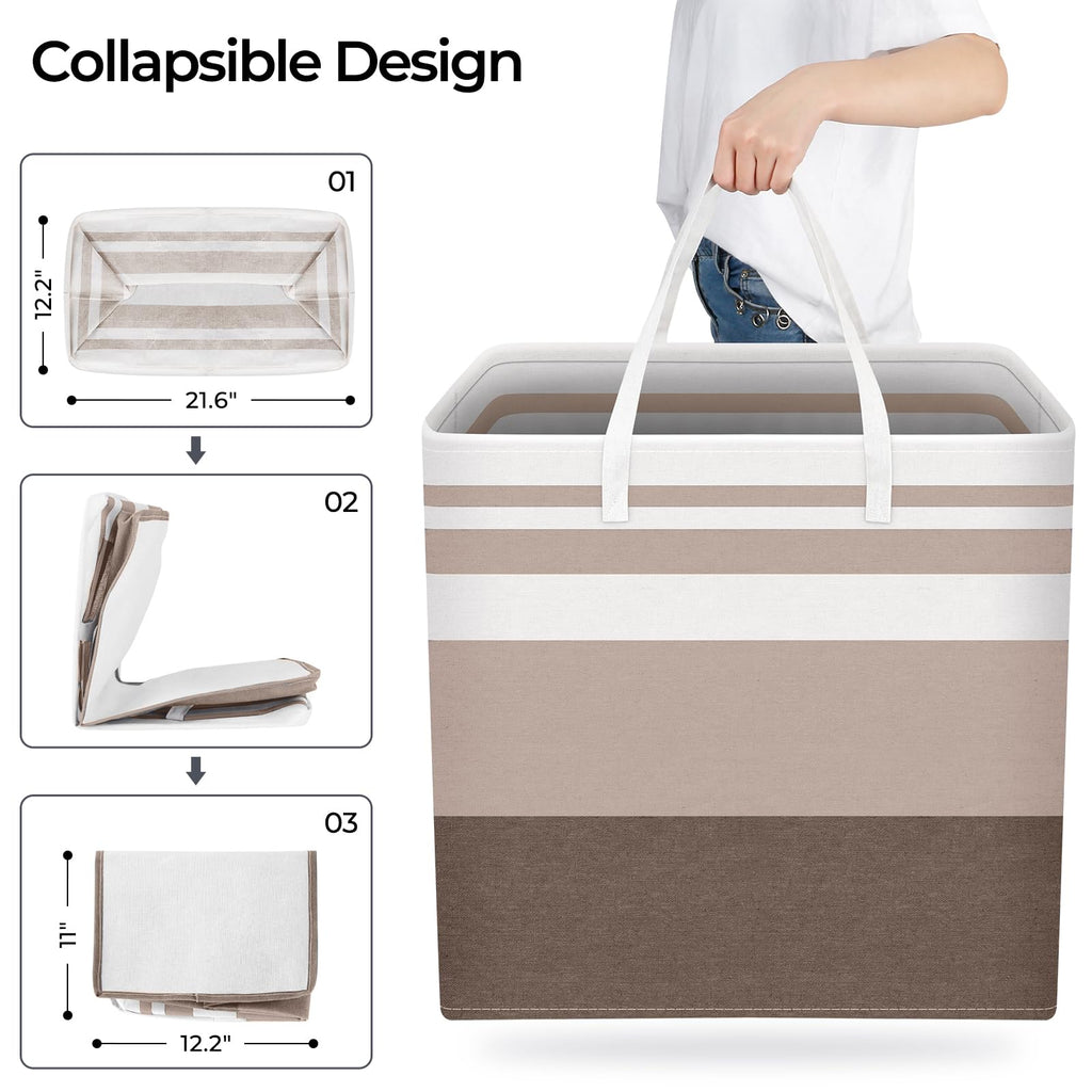 HomeHacks 2 Pack Large Laundry Baskets, Waterproof, Freestanding Laundry Hampers, Collapsible Clothes Hamper with Reinforced Handles in Laundry Room, College Dorm, Bathroom, Bedroom (Grey, 75Lx2)