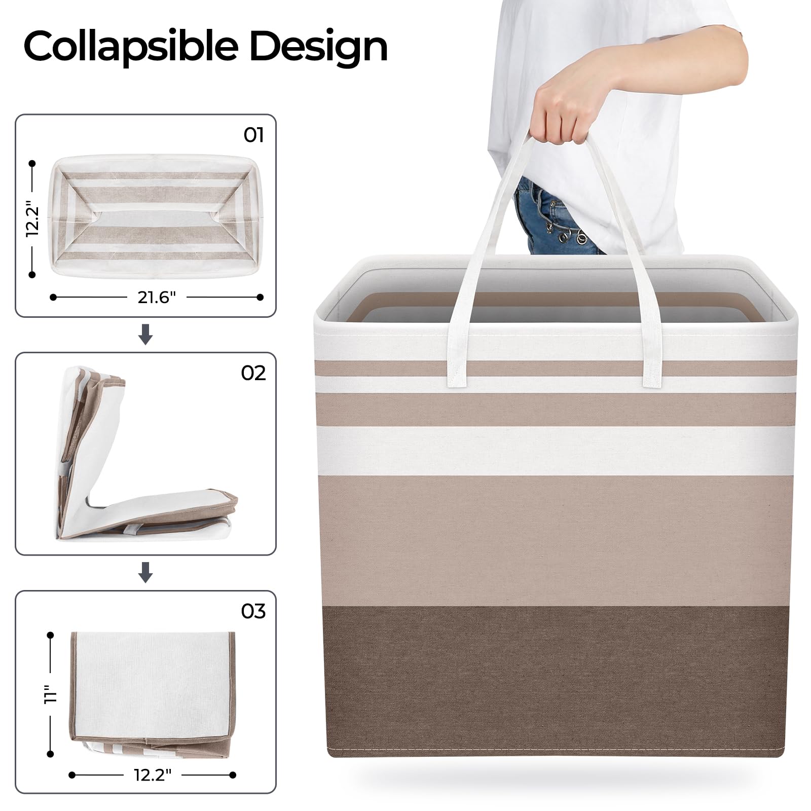 HomeHacks 2 Pack Large Laundry Baskets, Waterproof, Freestanding Laundry Hampers, Collapsible Clothes Hamper with Reinforced Handles in Laundry Room, College Dorm, Bathroom, Bedroom (Grey, 75Lx2)