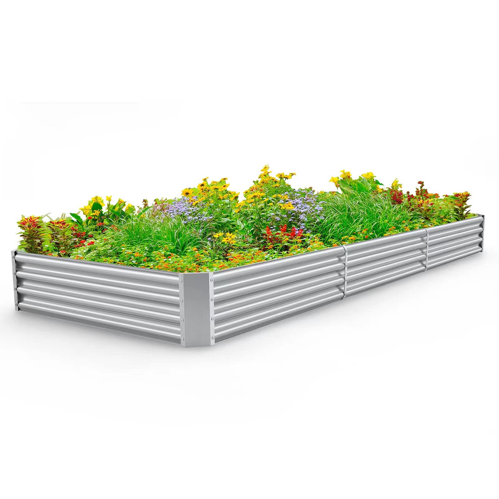 Land Guard 3 Pack 8×4×1ft Galvanized Metal Raised Garden Bed, Metal Planter Kit Box Outdoor for Deep-Rooted Vegetables, Flowers, Green and Herbs, Silver