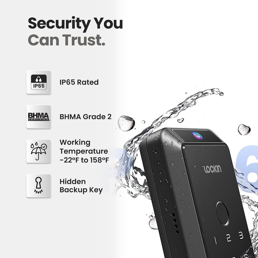 Lockin Venoris Smart Lock - Palm Vein & Fingerprint Keyless Entry Door Lock - 6 Unlock Methods - Built-in WiFi - Smart Home Compatible - No Monthly Subscription - 7-Month Battery Life